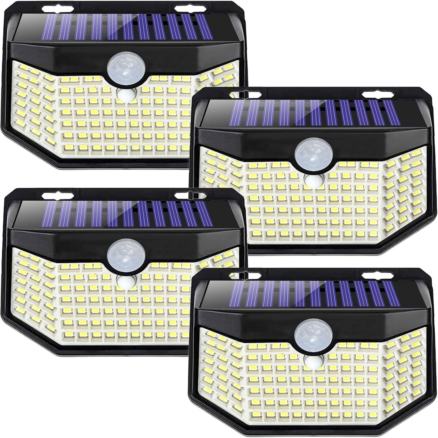 HMCITY 120 LED Solar Lights Outdoor with Motion Sensor and 3 Lighting Modes, IP65 Waterproof Wide Solar Wall Lights Ideal for Garden Patio Yard (Front Button 6Packs, White Shell-Warm White)