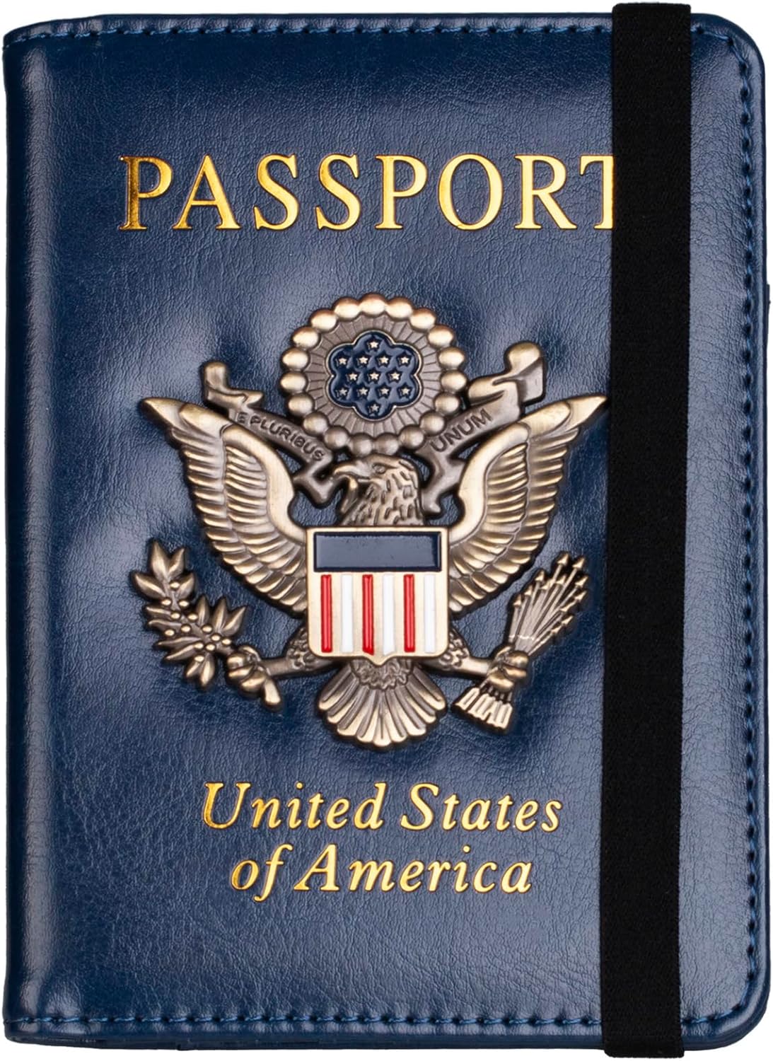 TOURSUIT RFID Blocking Passport Holder for Women Men, Leather Passport Travel Wallet with 3D Metal Badge, Travel Document Holder Cover Accessories (Dark Blue)
