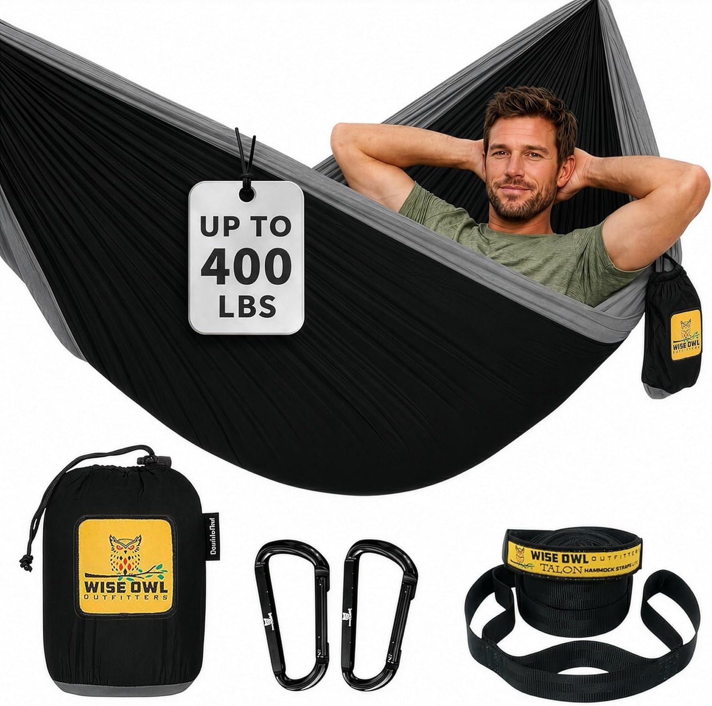 Wise Owl Outfitters Camping Hammock – up to 500lbs Portable Hammock with Tree Straps - Travel, Backpacking, Hiking, Outdoors Camping Gear - Single or Double