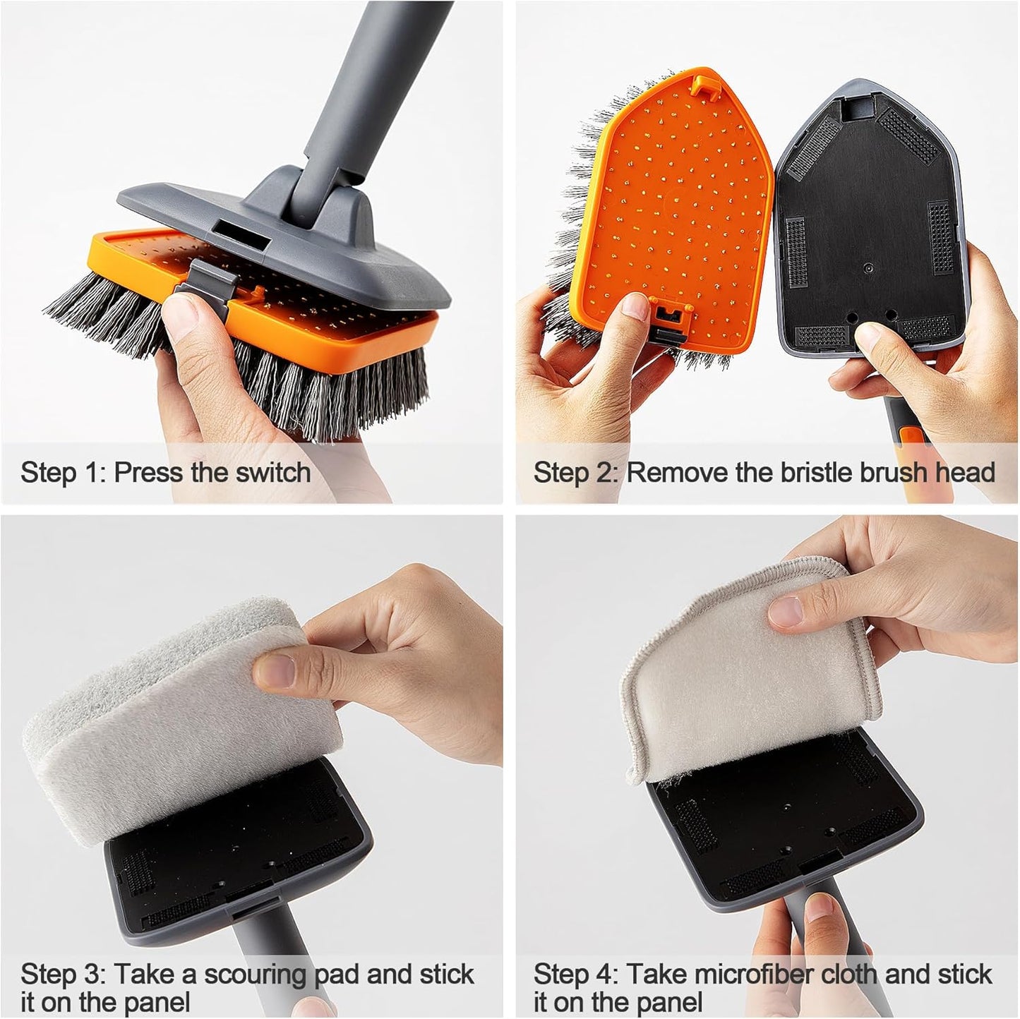 CLEANHOME Tile Tub Scrubber Brush with 3 Different Function Cleaning Heads and 56" Extendable Long Handle-No Scratch Shower Scrubber for Cleaning Bathroom Kitchen Toilet Wall,Bathtub,Sink,Grey