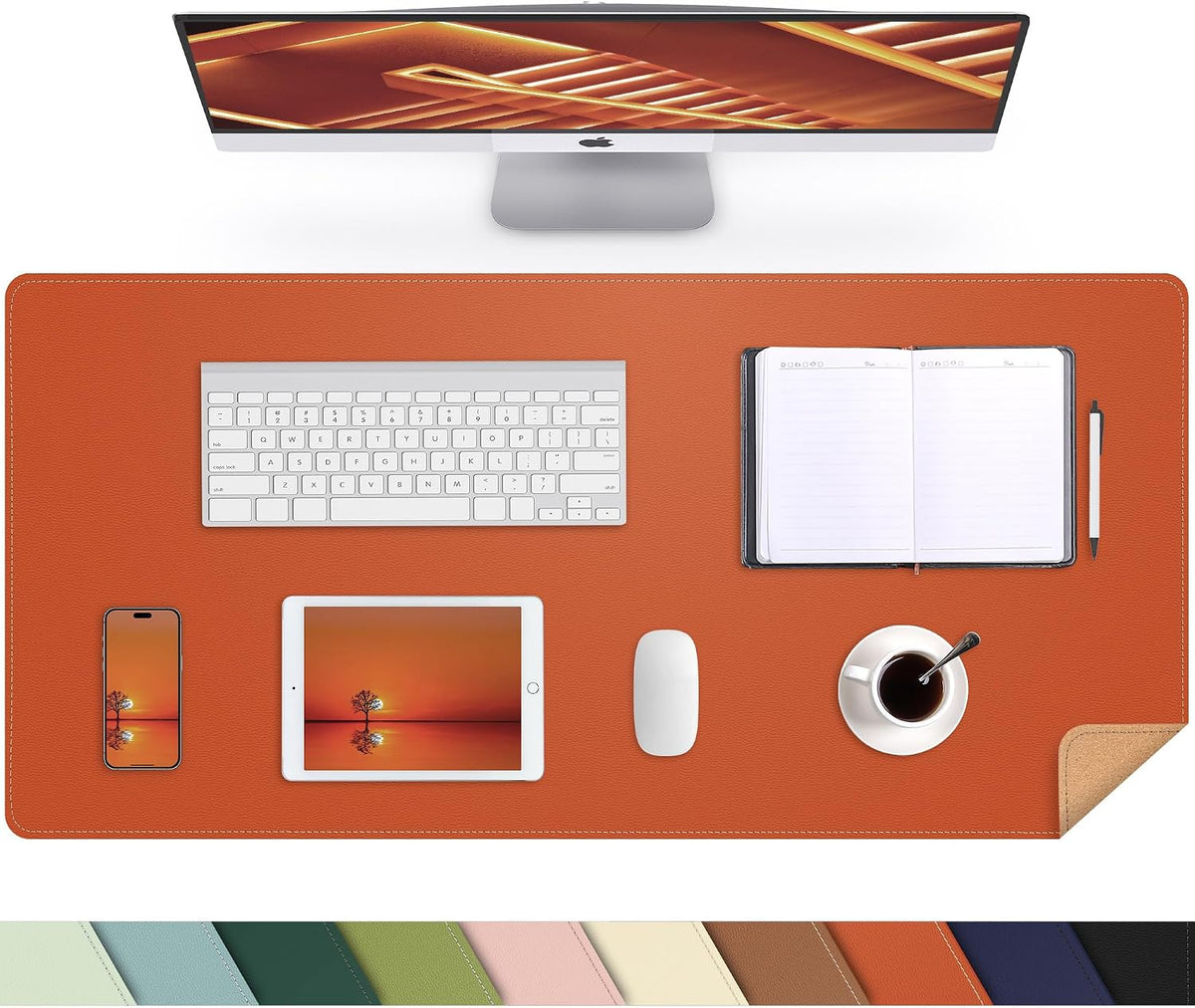 AFIING Cork Desk Mat, 35.4" x 17", Orange,Desk pad Protector