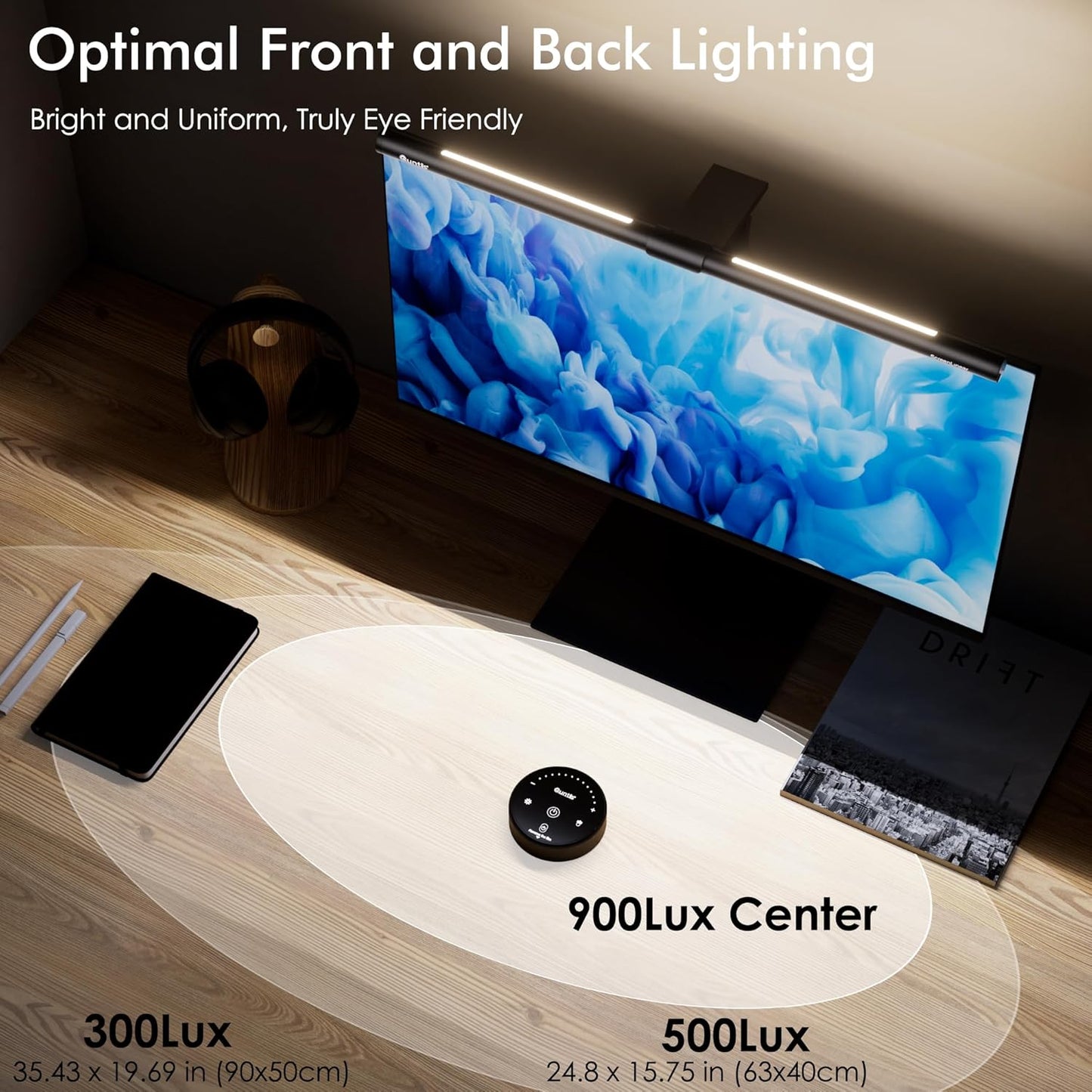Quntis Computer Monitor Light Bar with Remote, Eye-Care Monitor Light Backlight Desk Lamp for Home Office Gaming, Stepless Dimming Brightness and Color Temperature, No Screen Glare, Gray