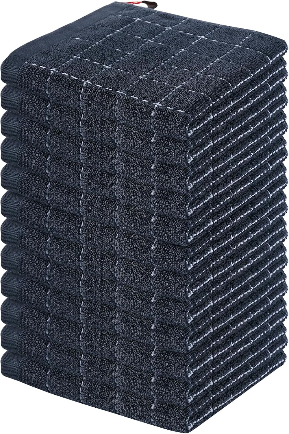 Homaxy 100% Cotton Terry Kitchen Dish Cloths, 12 Pack, Dark Grey