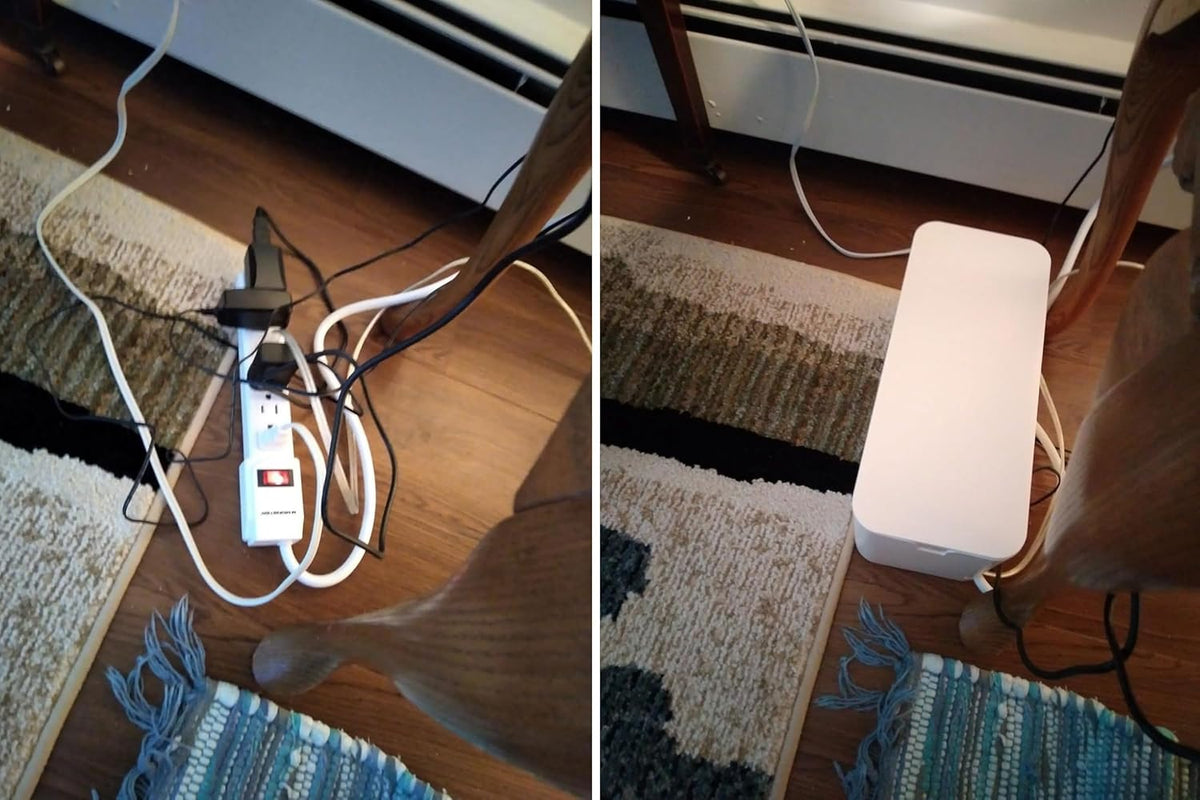 ZhiYo 2 Pack Cable Management Box, Medium & XL, Power Strip Organizer White
