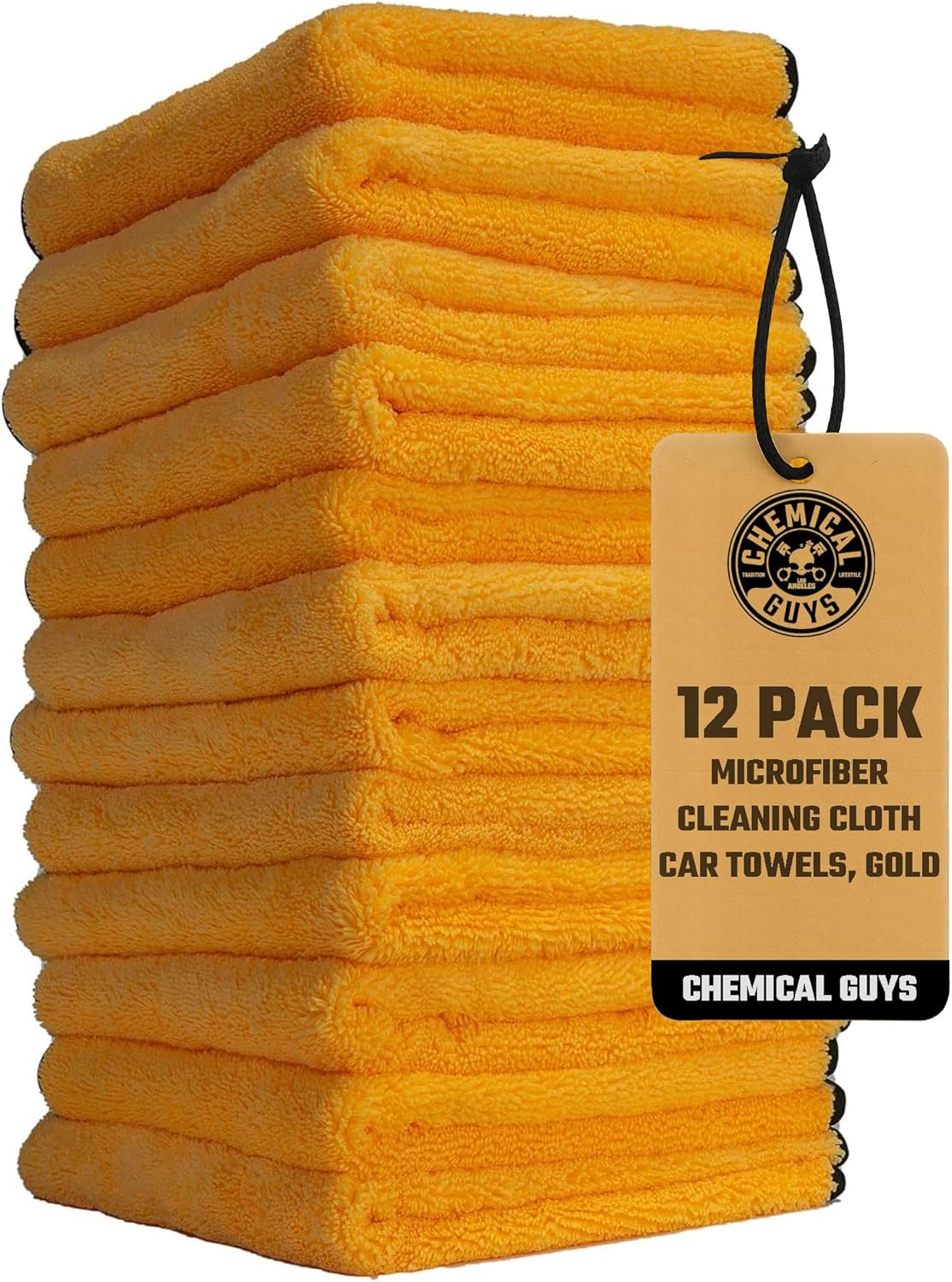 Chemical Guys Professional Grade Premium Microfiber Towels for Cars, Gold, 16" x 16", Ultra-Soft and Scratch-Free Car Detailing Cloths for Trucks, Motorcycles, and More - 12 Pack