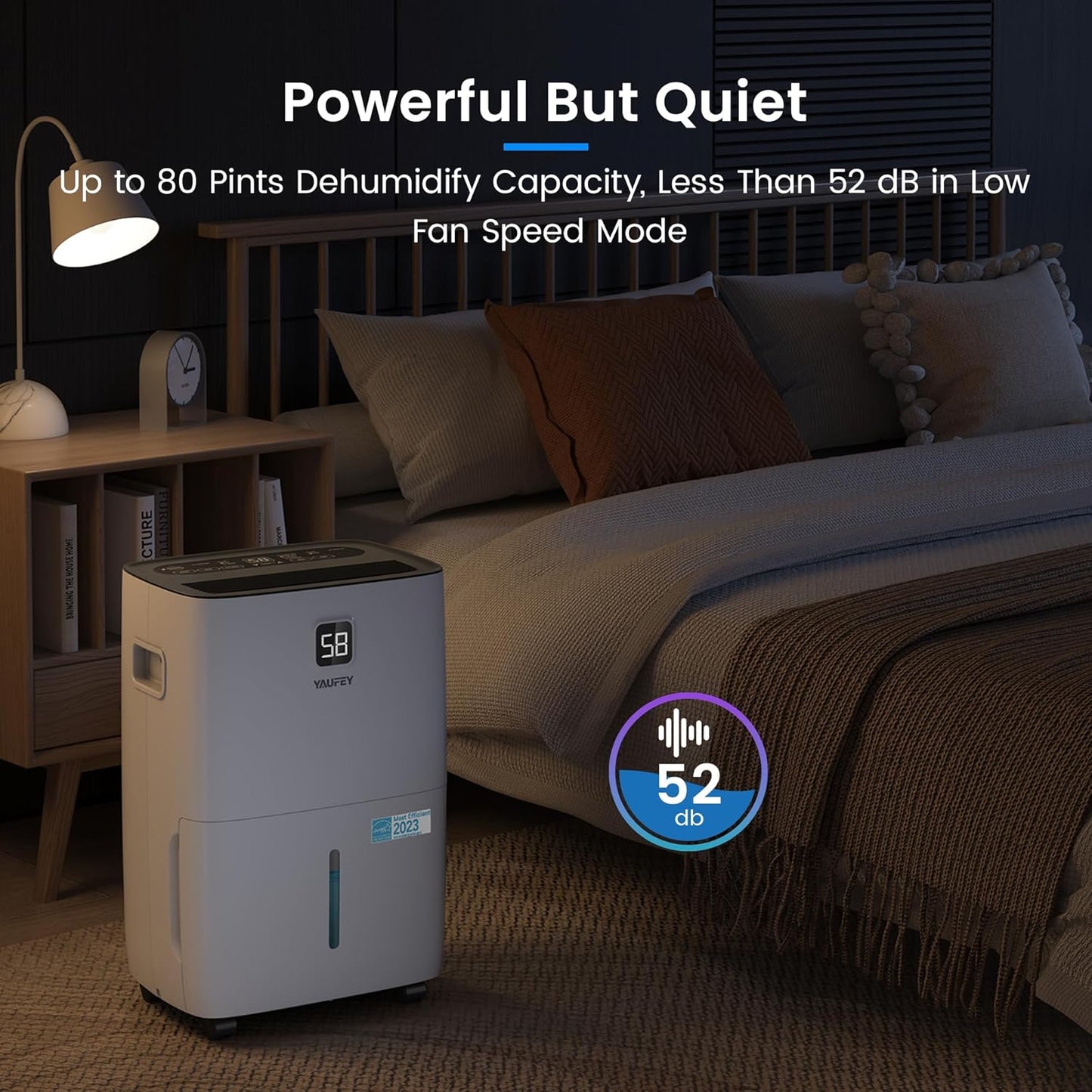 Yaufey 5000 Sq.Ft. Energy Star Certified Dehumidifier, Max 80 Pints Dehumidifier for Basement with Drain Hose, Smart Compressor with Intelligent Humidity Control, Dehumidifiers for Home Bedroom