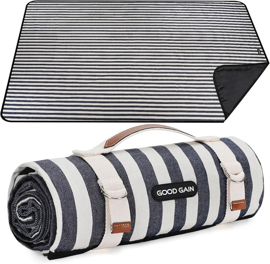 Picnic Blankets Outdoor Extra Large - Waterproof Picnic Blanket with Carry Strap | Machine Washable Picnic Mat with Sandproof Backing for Park,Grass,Hiking,Travel,Concerts,Indoor(Aegean Blue)