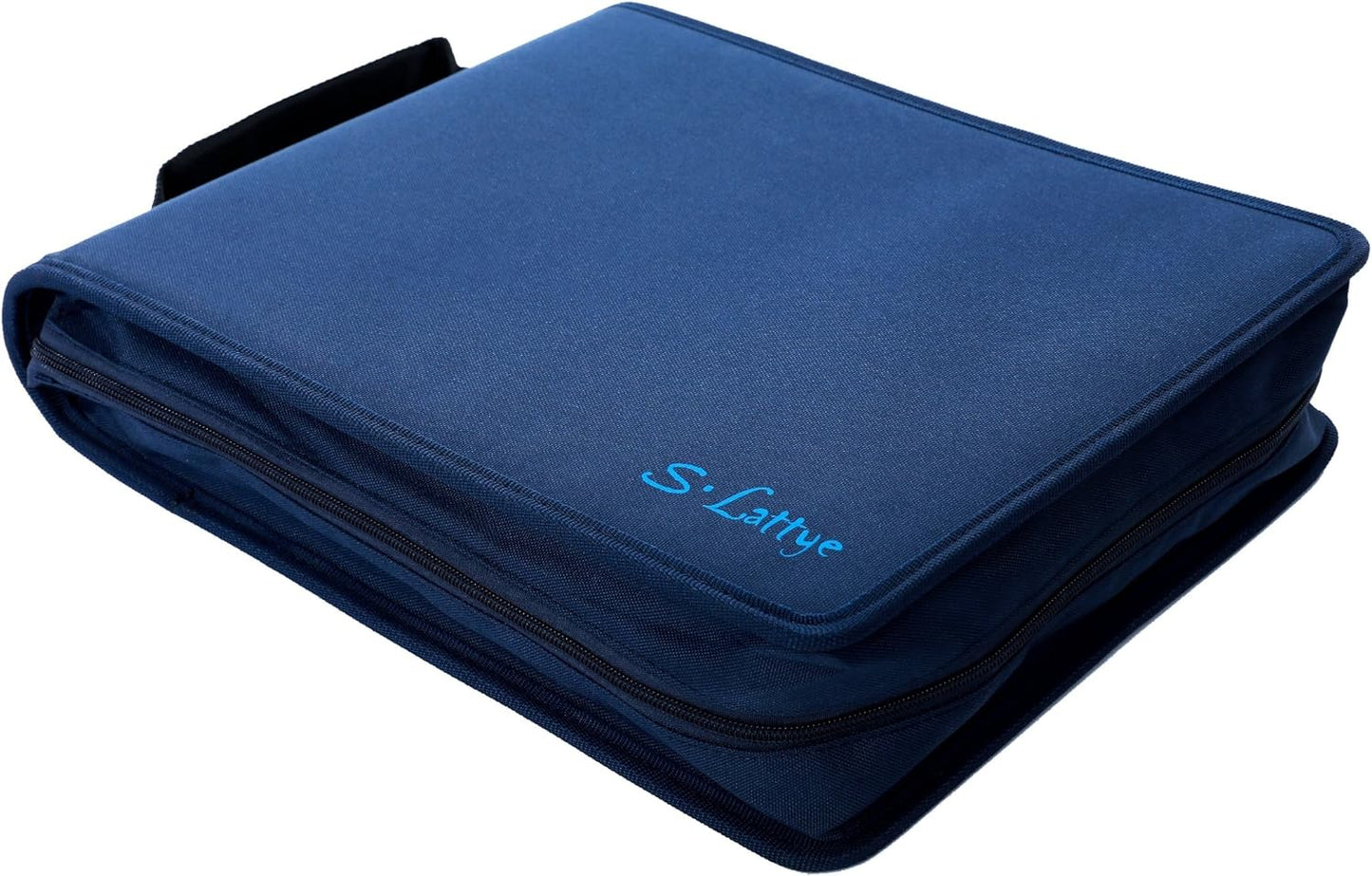 DVD CD Storage Case with Extra Wide Title Cover Pages for Blu Ray Movie Music Audio Disk (Portable Carrying Binder Holder Wallet Album Home Organizer Shelf)- Blue, 192 Disk Units, 96 Booklet Pockets
