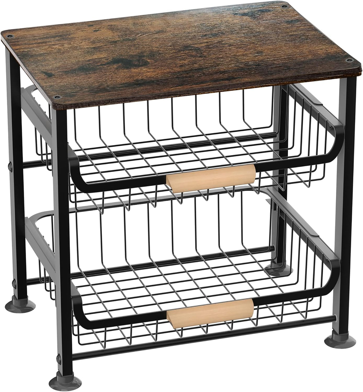 NiuYichee 4-Layer Fruit Basket Kitchen Food Organizer and Rack, Stackable Storage Cart with Desktop, Pull-Out Hollow Metal Basket, Sliding Out Storage (Black 4-Layer Rack)