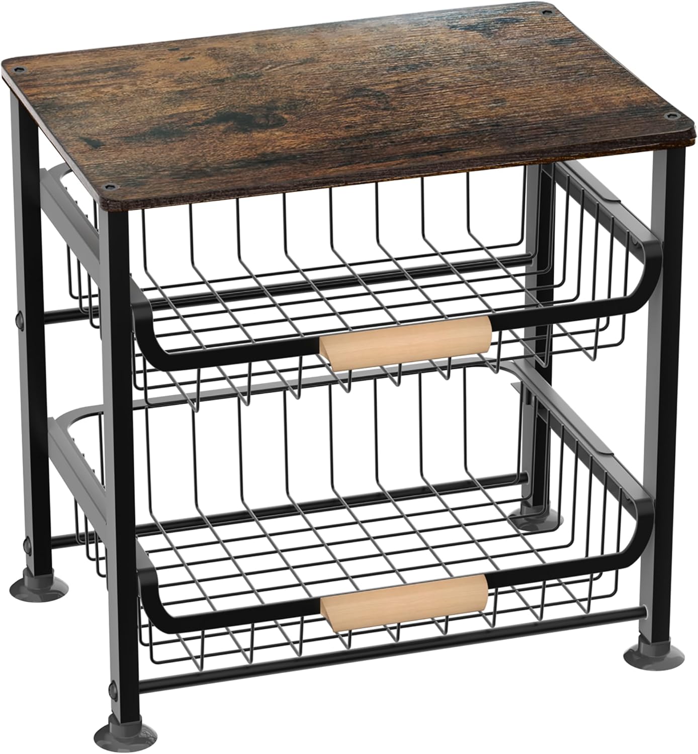 NiuYichee 4-Layer Fruit Basket Kitchen Food Storage Organizer and Storage Rack, Stackable Storage cart with Desktop, Pull-Out Hollow Metal Storage Basket, liding Out Storage,White