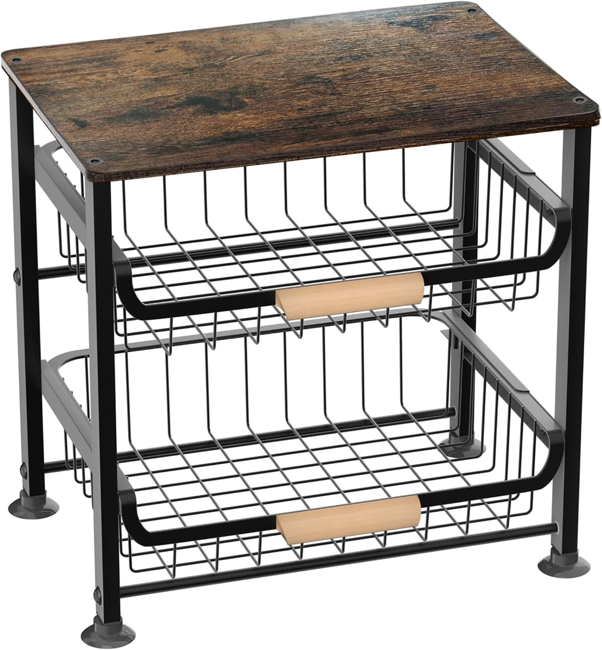 NiuYichee 5-Layer Fruit Basket Kitchen Food Organizer and Rack, Stackable Storage Cart with Desktop, Pull-Out Hollow Metal Basket, Wheeled Sorting Rack Spice Rack, Black