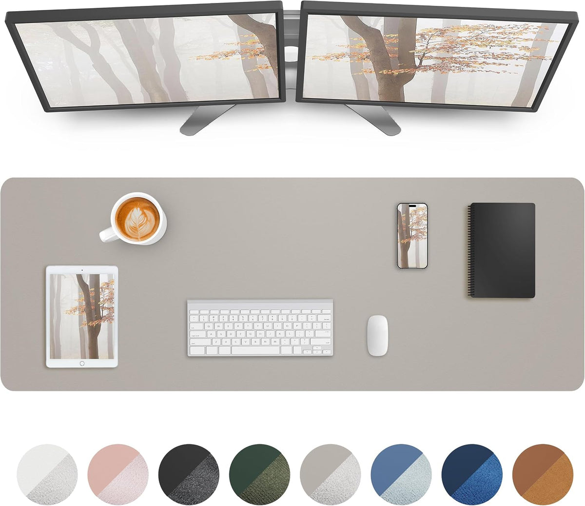 AFIING Leather Desk Pad Protector,55" x 17" Office Desk Mat, Large Mouse Pad, Non-Slip PU Leather Desk Blotter, Laptop Desk Pad, Waterproof Desk Writing Pad for Office and Home (Light Grey)