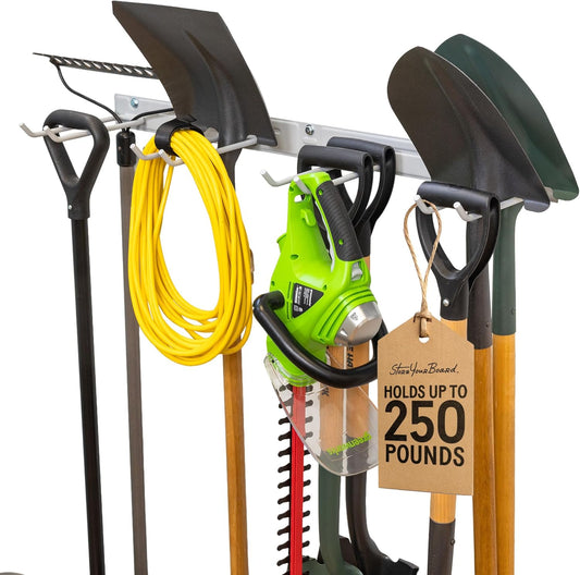 StoreYourBoard 36" Garage Tool Organizer Wall Mount | Garden Tool Organizer System | Heavy Duty Garden Tool Storage Rack for Yard Tools Rakes Shovels 250lbs Garage Organization | 4 PVC Coated Hooks