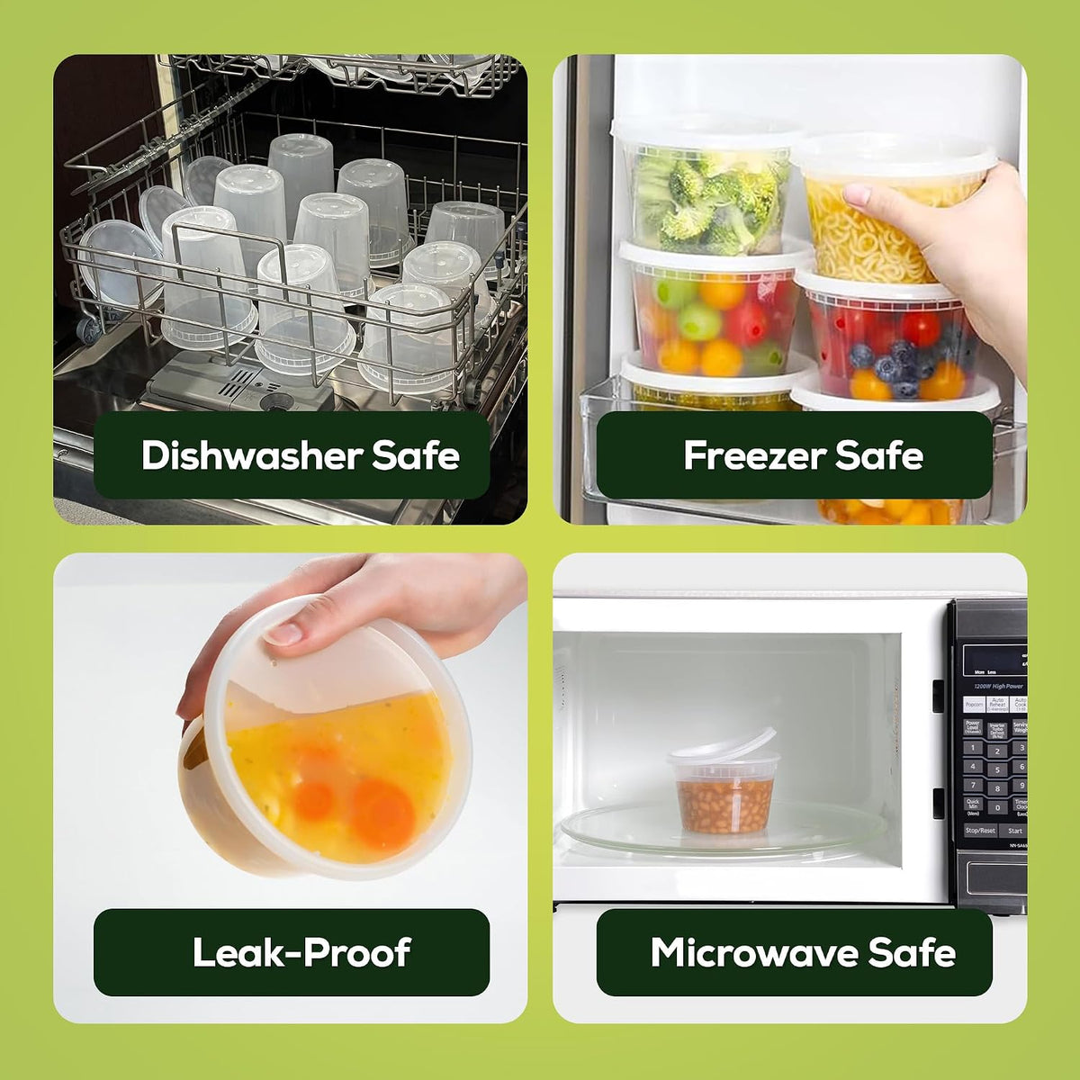 16 oz. Food Storage Containers with Lids [50 Sets] - Soup, Slime, Ice Cream, Freezer Meal Prep Containers | Microwave/Freezer/Dishwasher Safe | BPA Free | Leak-Proof