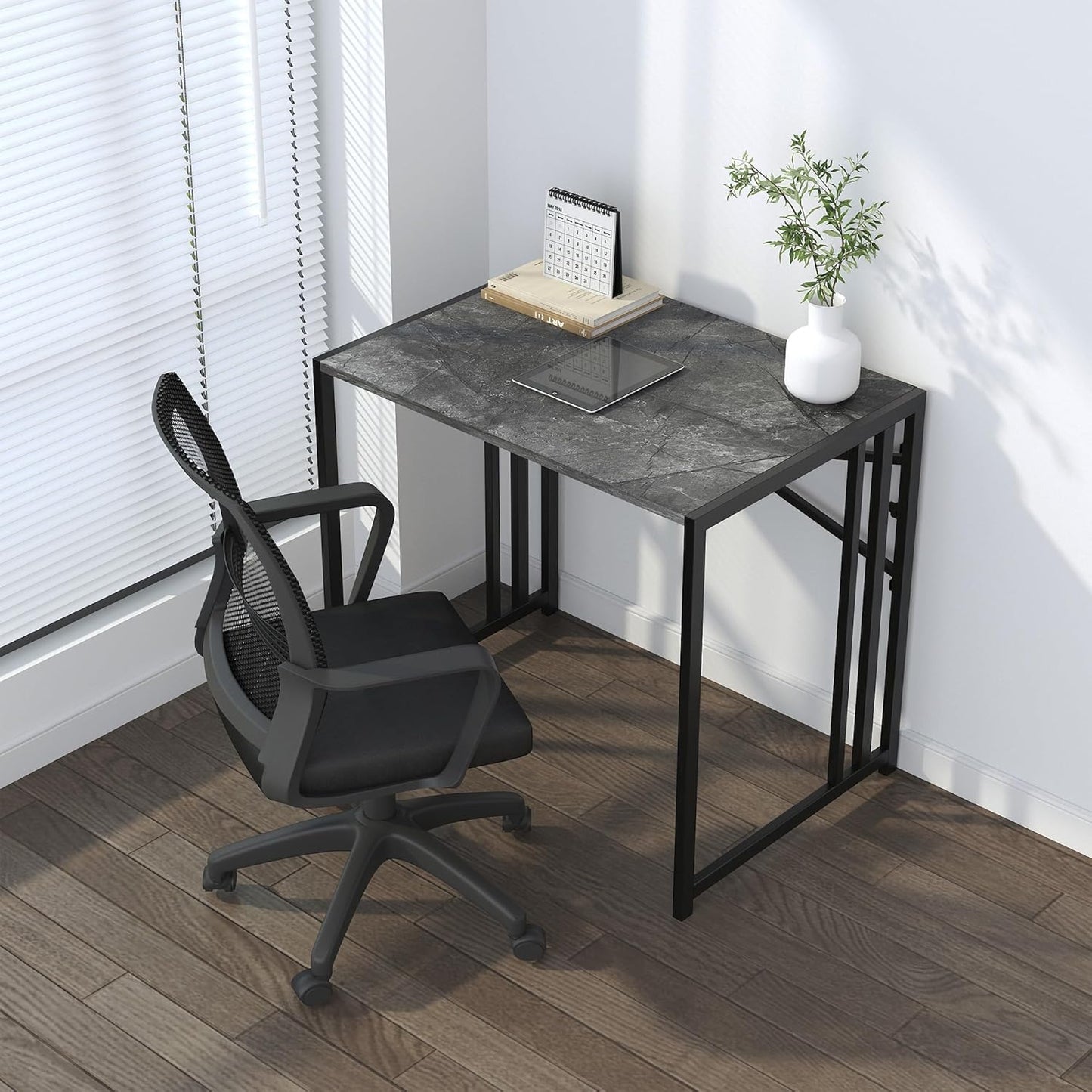 Lutown-Teen Small Folding Computer Desk 32 inch, Writing Gaming Computer Desk for Small Spaces, No Assembly Required Office Desk, Grey