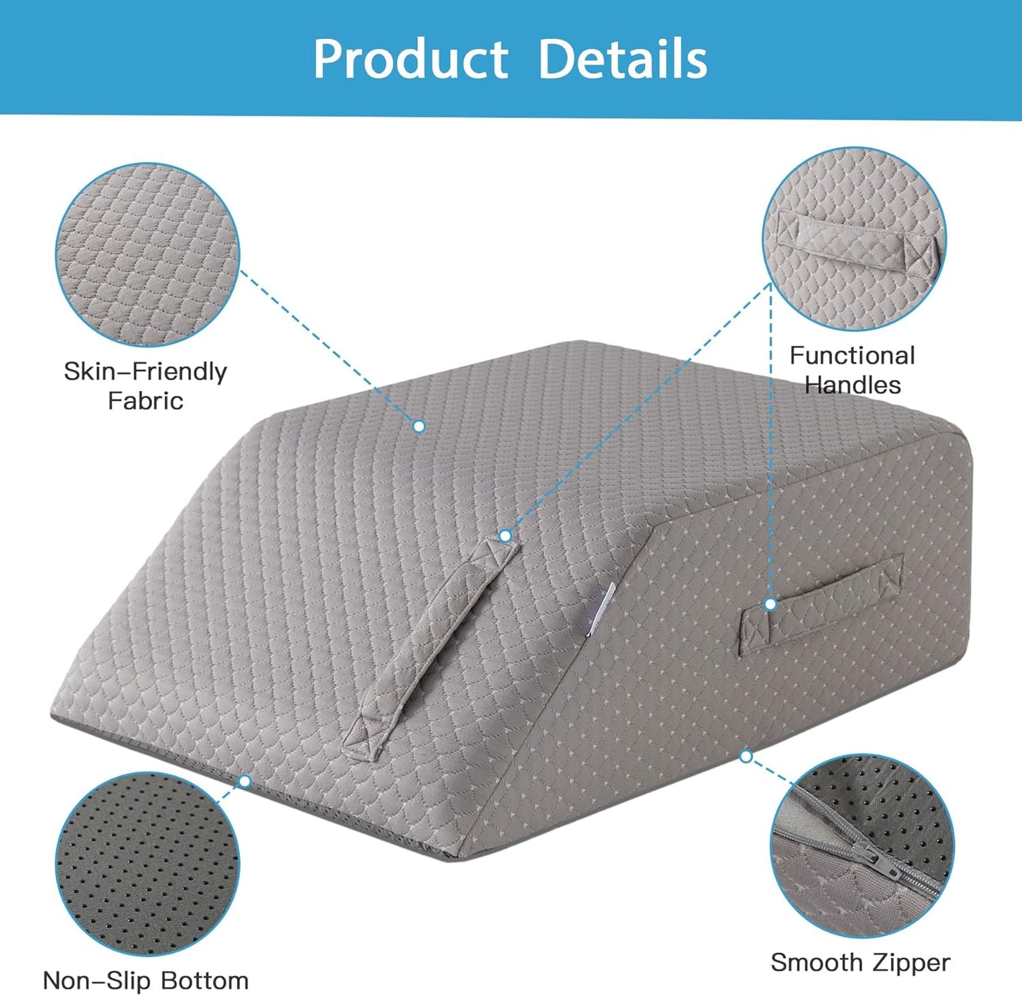 MEGCXIT Leg Pillow Elevation Blood Circulation, Leg Wedge for Elevation for Swelling, Leg Elevating Pillow for After Surgery, Memory Foam Foot Knee Pillow for Back Sleeping 23.6×16.8×8 Inch Grey