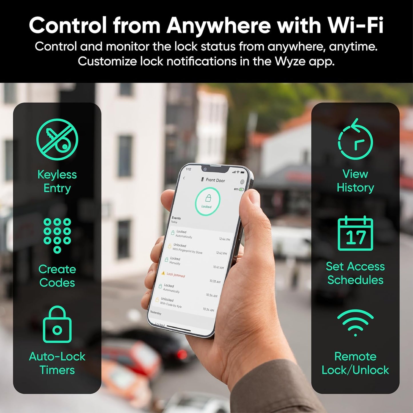 Wyze Auto-Lock Bolt v2, Fingerprint Keyless Entry Smart Lock, AI Learning Scanner with Wi-Fi Front Door Lock Deadbolt, Auto-Lock, 8 Months Battery, BHMA2, IP53, Anti-Peep Keypad, Backup Keys