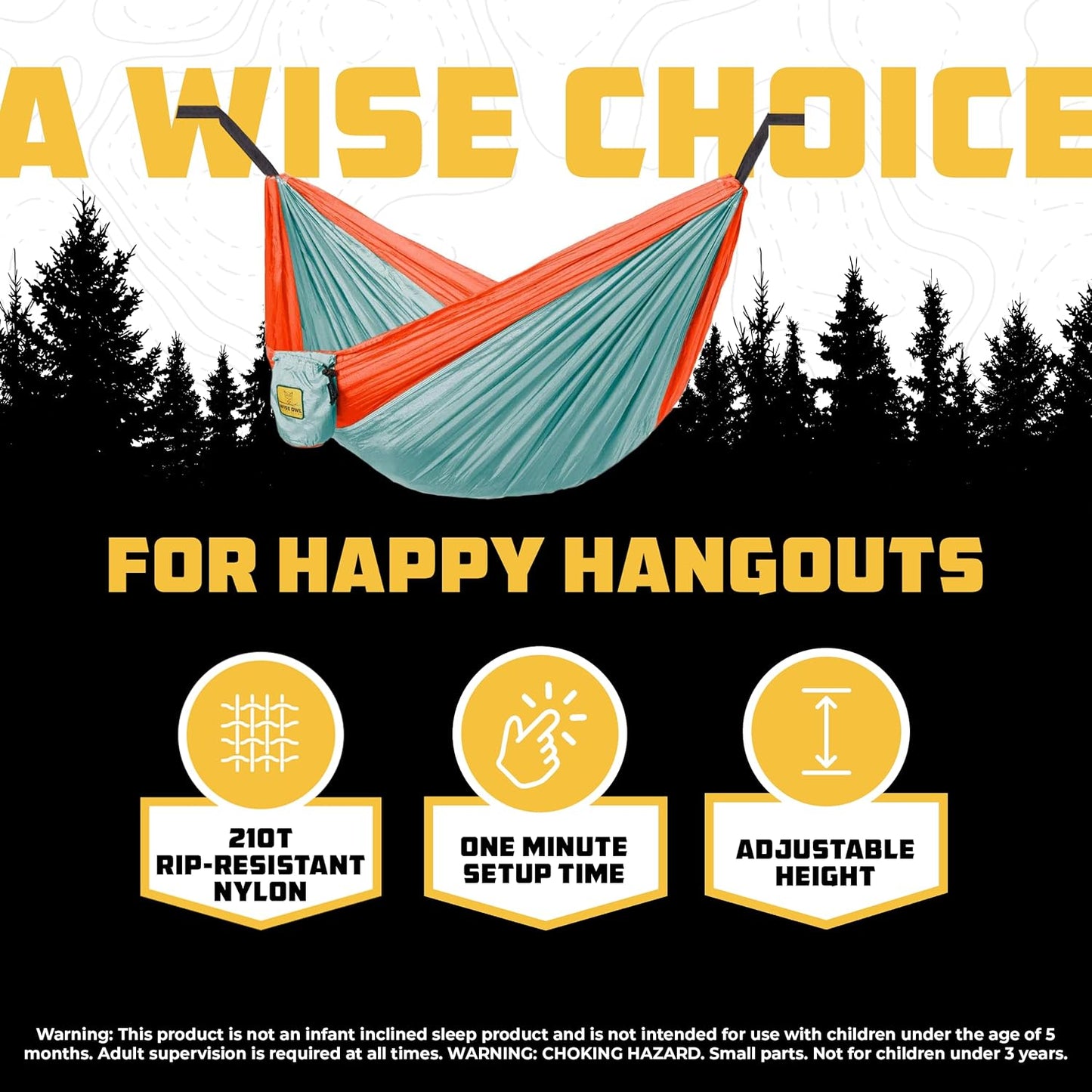 Wise Owl Outfitters Camping Hammock – up to 500lbs Portable Hammock with Tree Straps - Travel, Backpacking, Hiking, Outdoors Camping Gear - Single or Double