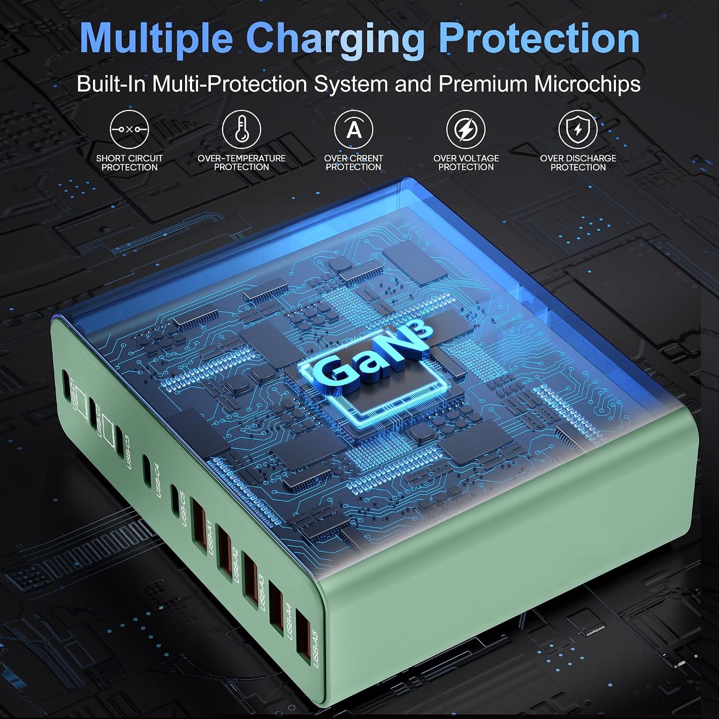 800W USB C Charger Block,10-Port Charging Station | Aexhend GaN Fast Charging Type C & USB A Wall Charger Adapter for MacBook Pro/Air,iPhone,iPad,Dell XPS,Samsung Galaxy(Orange)