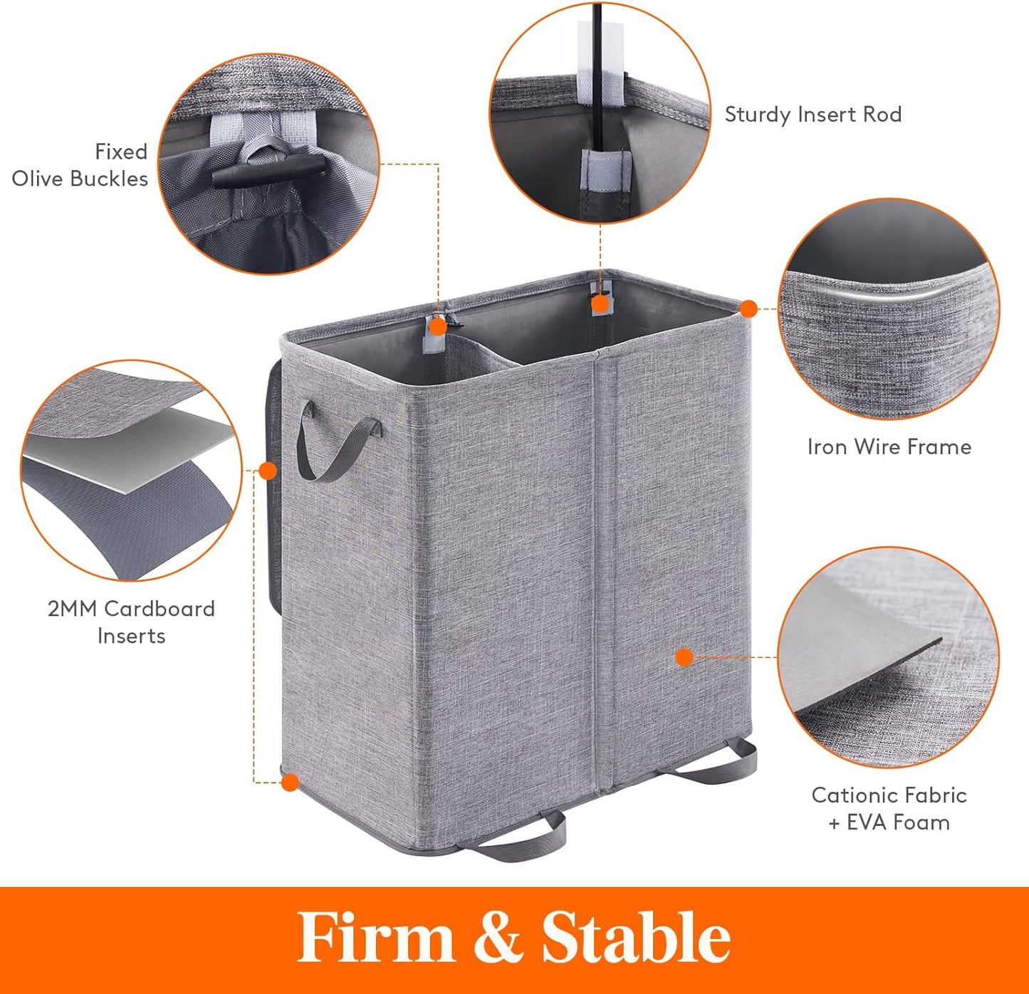 Lifewit Double Laundry Hamper with Lid and Removable Laundry Bags, Large Collapsible 2 Dividers Dirty Clothes Basket with Handles for Bedroom, Laundry Room, Closet, Bathroom, College, 136L Gray