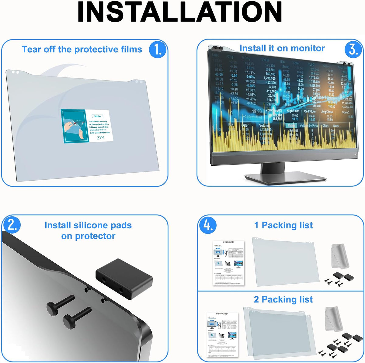 ZYY 23-24 Inch Anti Blue Light Screen Protector for Diagonal 23-24 Monitor