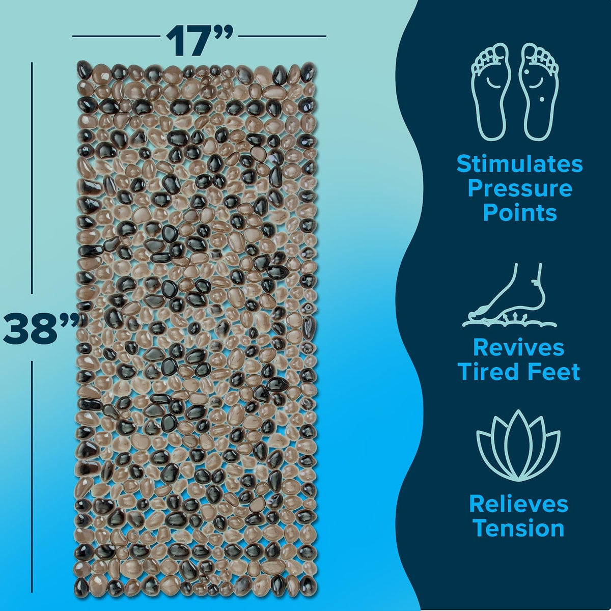 SlipX Solutions 38"x17" Pebble Non Slip Mat for Bath & Shower, Bronze