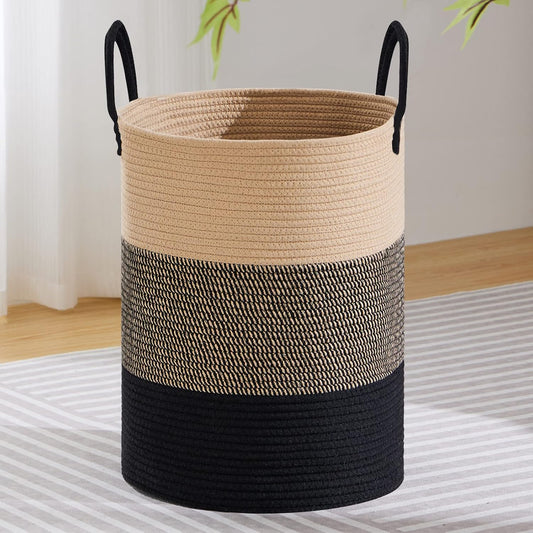 VIPOSCO 100L Extra Large Woven Laundry Basket Hamper, Brown Black