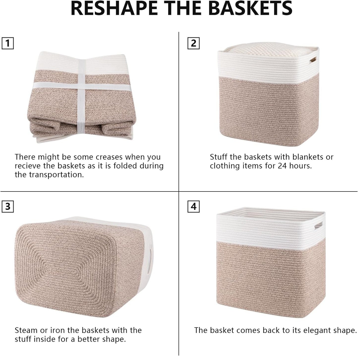 OIAHOMY 2 PACK Tall Storage baskets 55L Blanket Basket Living Room Brown | Large Collapsible Storage Bins Narrow Basket Baskets for Closet Organization Storage Baskets for Shelves Toy Storage Basket