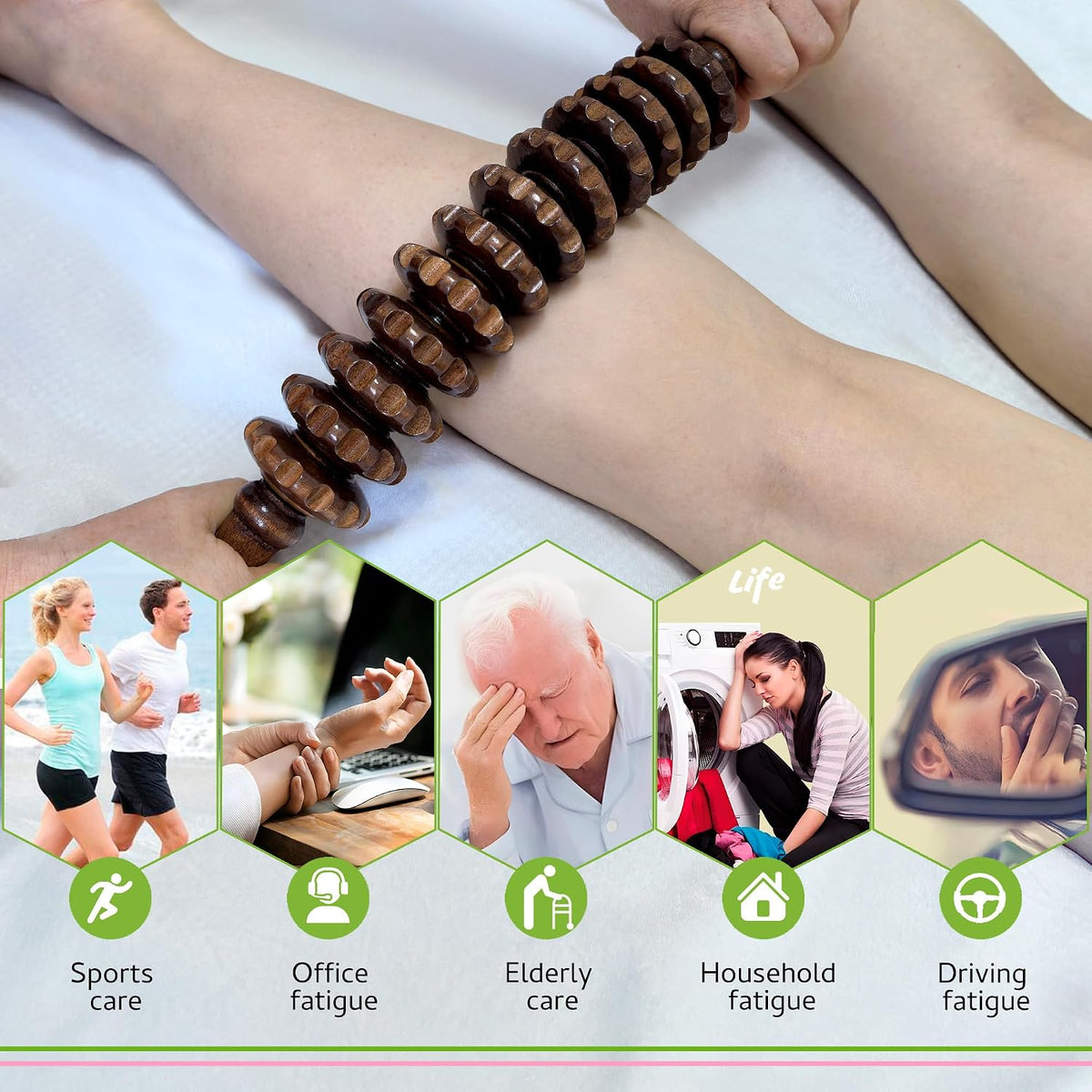 Wood Therapy Massage Roller Stick for Muscle Relief & Cellulite Reduction