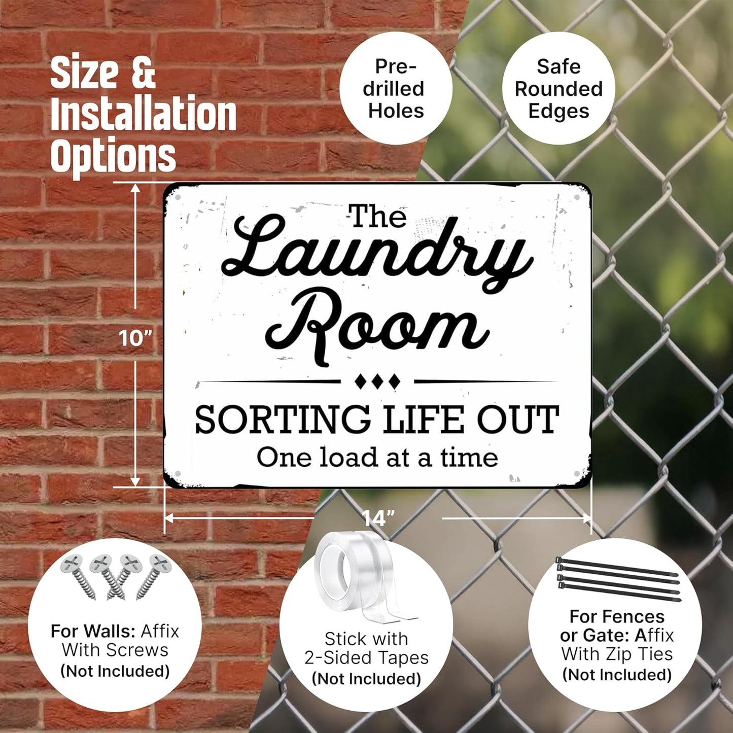 SmartSign Funny Laundry Room Sign, “Sorting Life Out One Load At A Time” Vintage Decor Sign, 10" x 14", 40 mil Laminated Rustproof Aluminum, Black & Rustic White, Made in USA