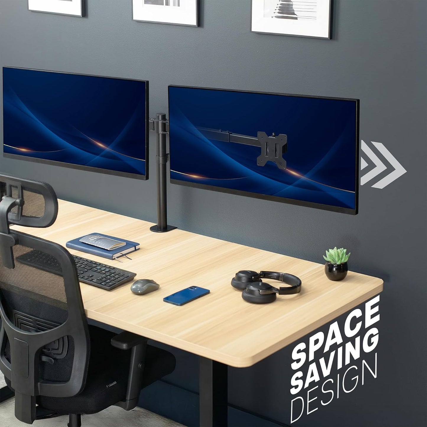 VIVO Premium Dual Ultra Wide LCD LED 27 to 38 inch Monitor Desk Mount, Heavy Duty, Adjustable Telescoping Arms, Flush Wall Setup, Fits 2 Screens, Black, STAND-TS38C