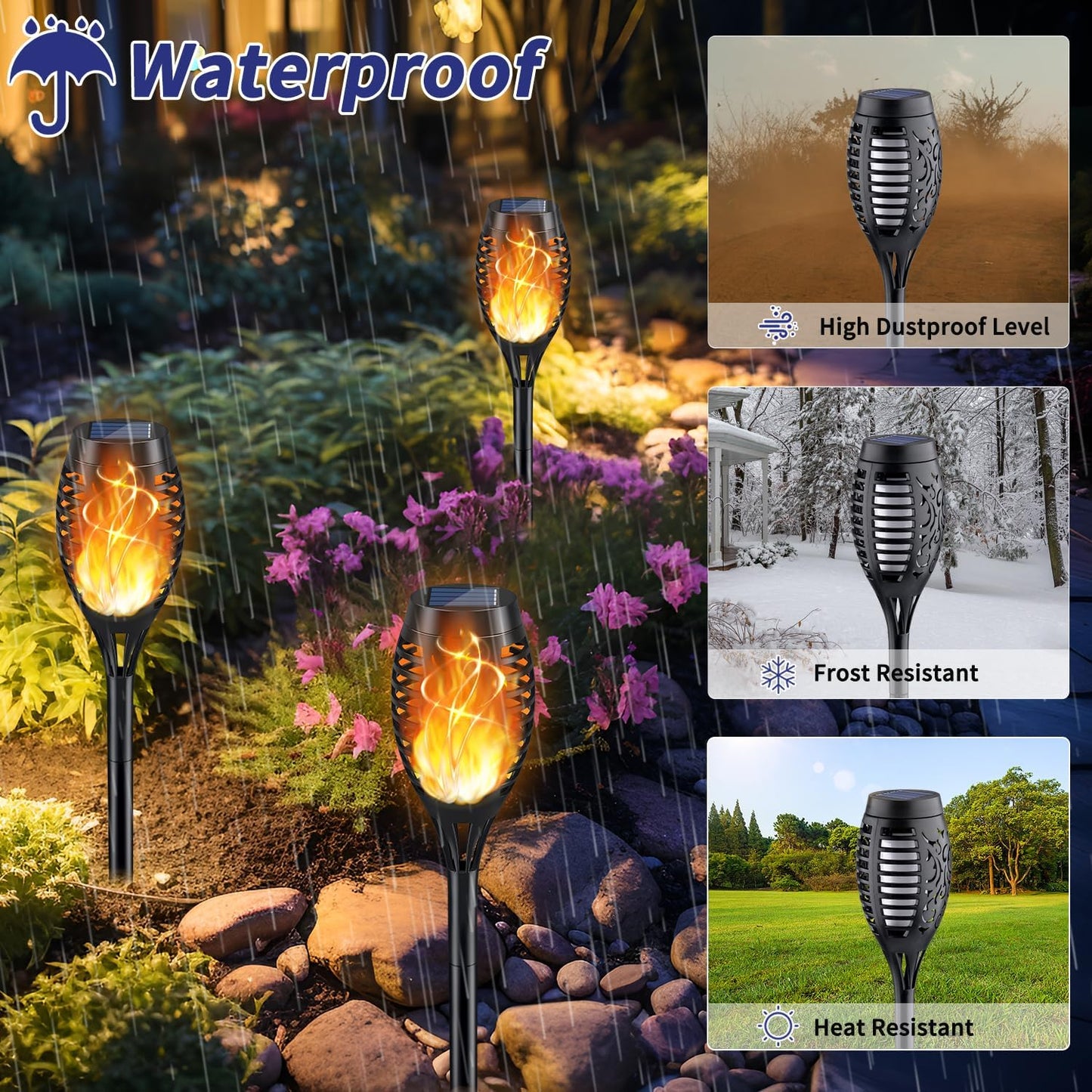 KYEKIO Solar Torch Light with Flickering Flame, 12Pack Solar Lights Outdoor, Solar Garden Lights Outdoor Waterproof, Luces Solares para Exteriores, Outside Lighting for Pathway Yard Patio Decorations