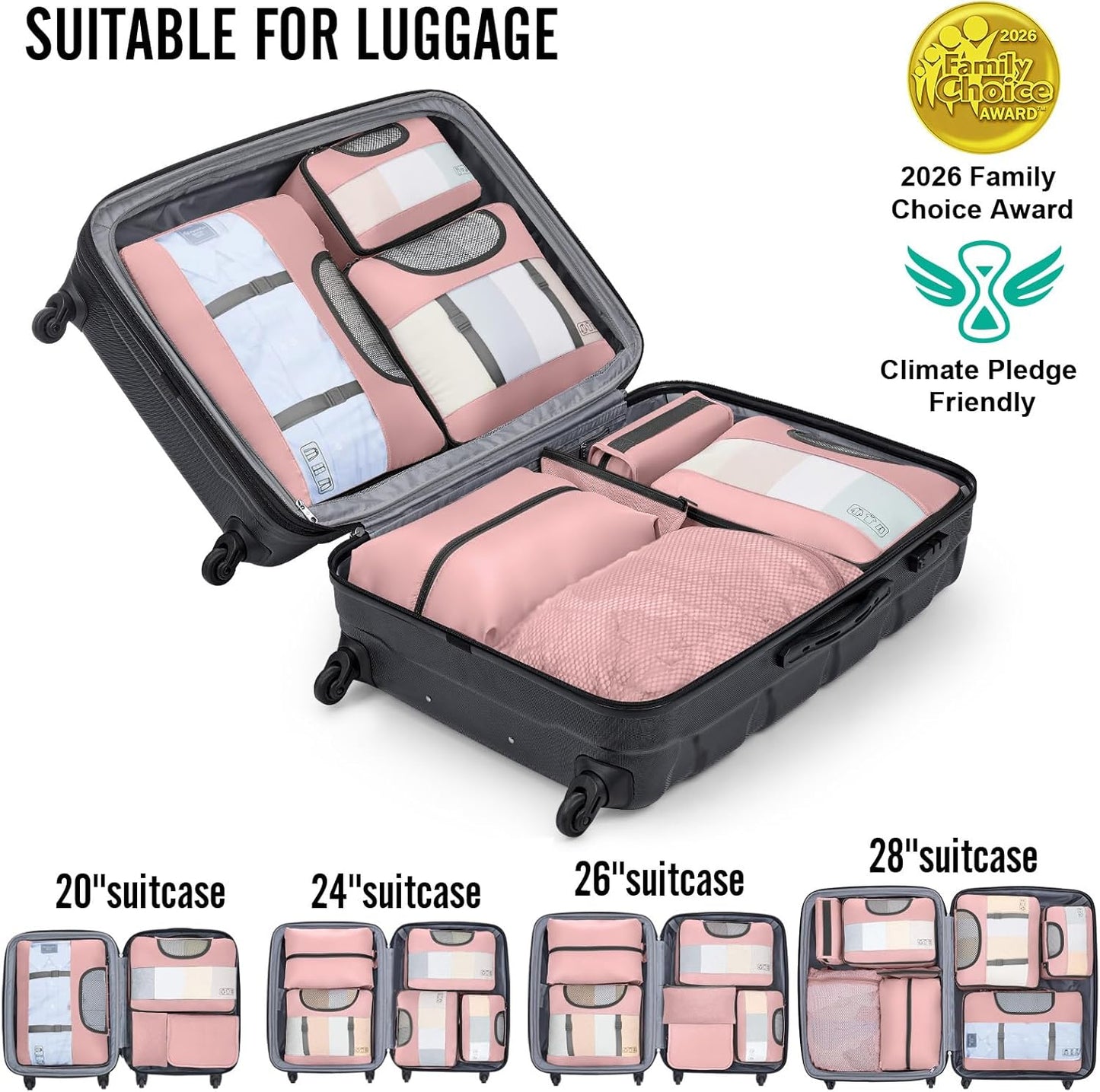 Veken 8 Set Packing Cubes for Cruise Ship Essentials,Beach Vacation Travel Accessories with Hanging Toiletry Bag,Suitcase Organizer for Luggage,Personalized Birthday & Retirement Gifts for Women Mom