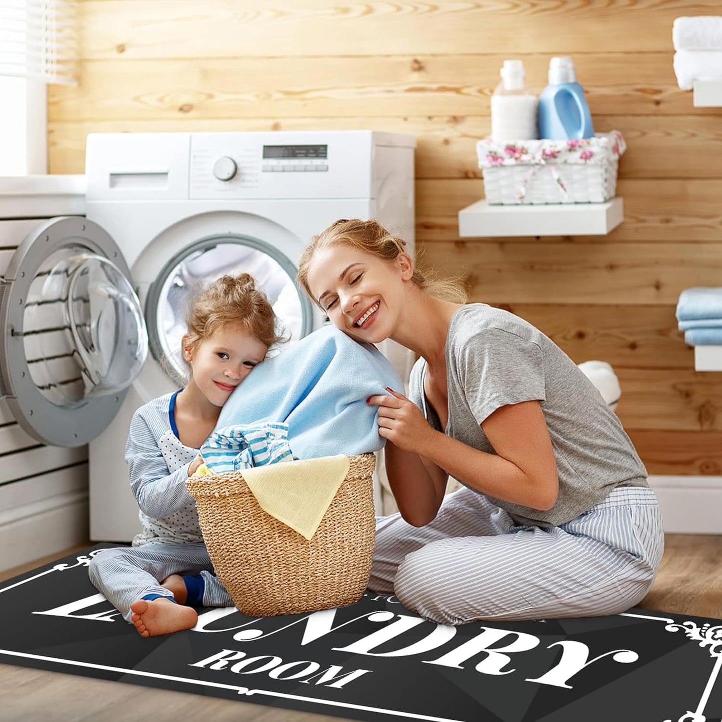 Laundry Room Rug: 17"X60" Non-Slip Washable Runner Rug, Rolled-up – NO Creases, Laundry Room Decor and Accessories, Text Design Laundry Mat - Area Rug for Farmhouse Kitchen Living Room Hallway