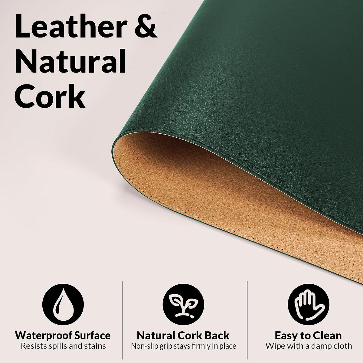 AFIING Cork Desk Mat, Dark Green, 31.5" x 17",Desk pad Protector
