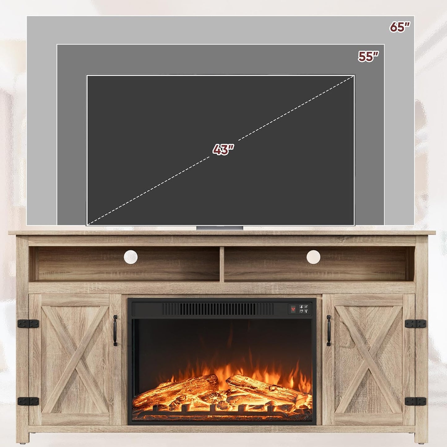 JUMMICO Fireplace TV Stand for TVs Up to 65+ Inch(Pale Yellow)
