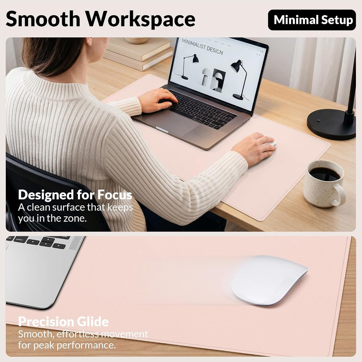 AFIING Cork Desk Mat, 31.5" x 17", Pink,Desk pad Protector