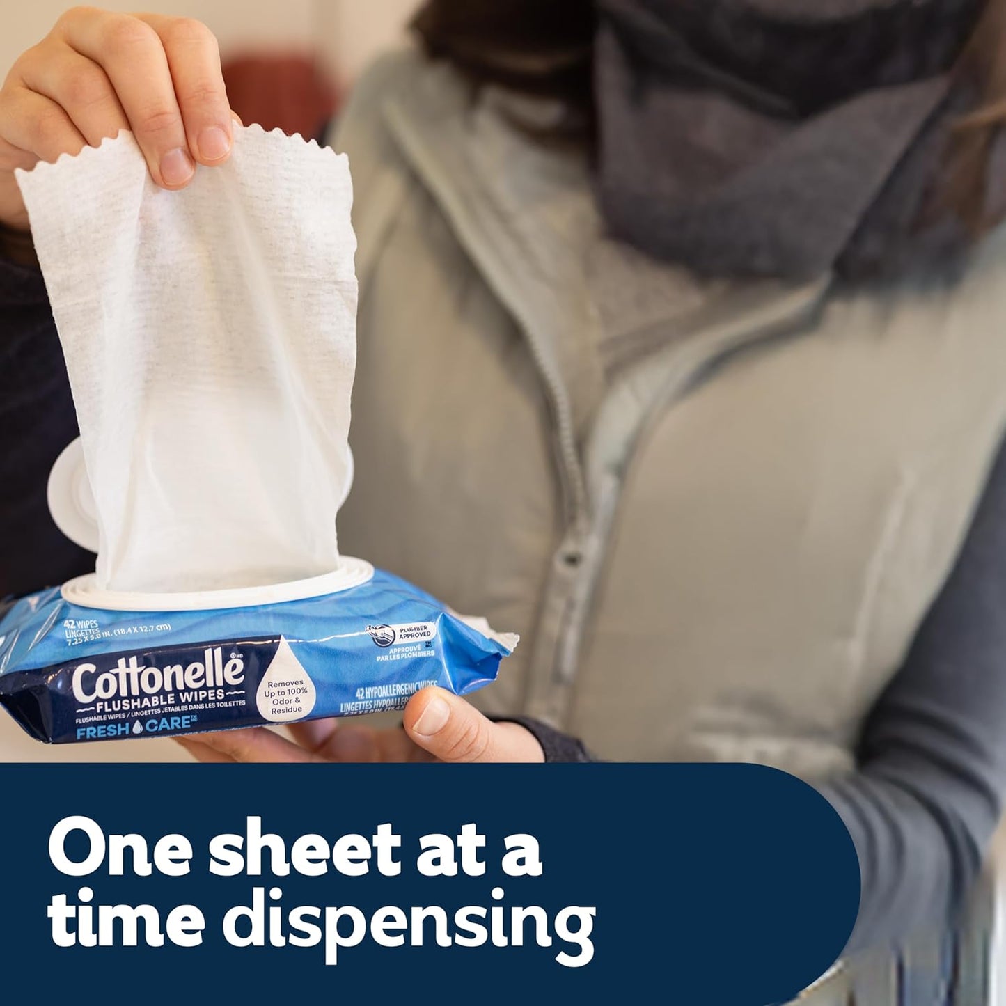 Cottonelle Fresh Feel Flushable Wet Wipes, Adult Wet Wipes, 8 Flip-Top Packs, 42 Wipes Per Pack (336 Total Wipes), Packaging May Vary
