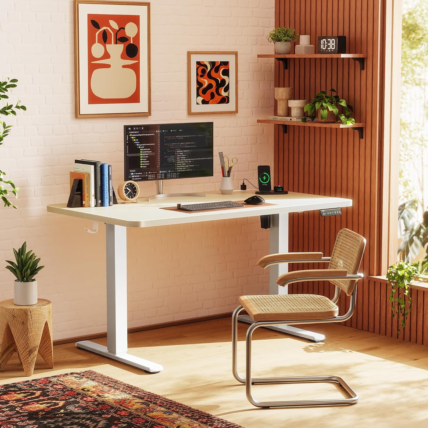 Huuger Electric Standing Desk with Power Outlets and USB-C Port, 47 X 24 Inch Height Adjustable Desk, Sit Stand Desk for Home Office, Computer & Gaming Desk with 4 Presets, Stable Steel Frame, Marple