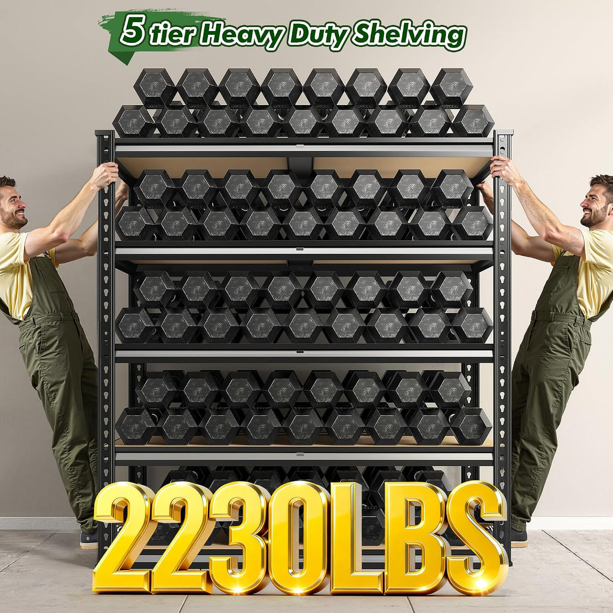 72.2" H Garage Shelves 39.3" W x 19.5" D Storage Shelf, 5 Tier Adjustable Metal Shelf, Heavy Duty Shelving for Storage, Basement, Warehouse, Pantry, Shed, 2230LBS, Black