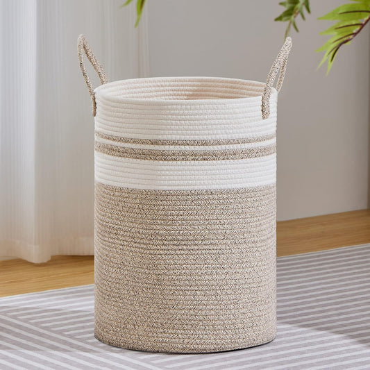 VIPOSCO 72L Tall Woven Laundry Basket Hamper, Brown White