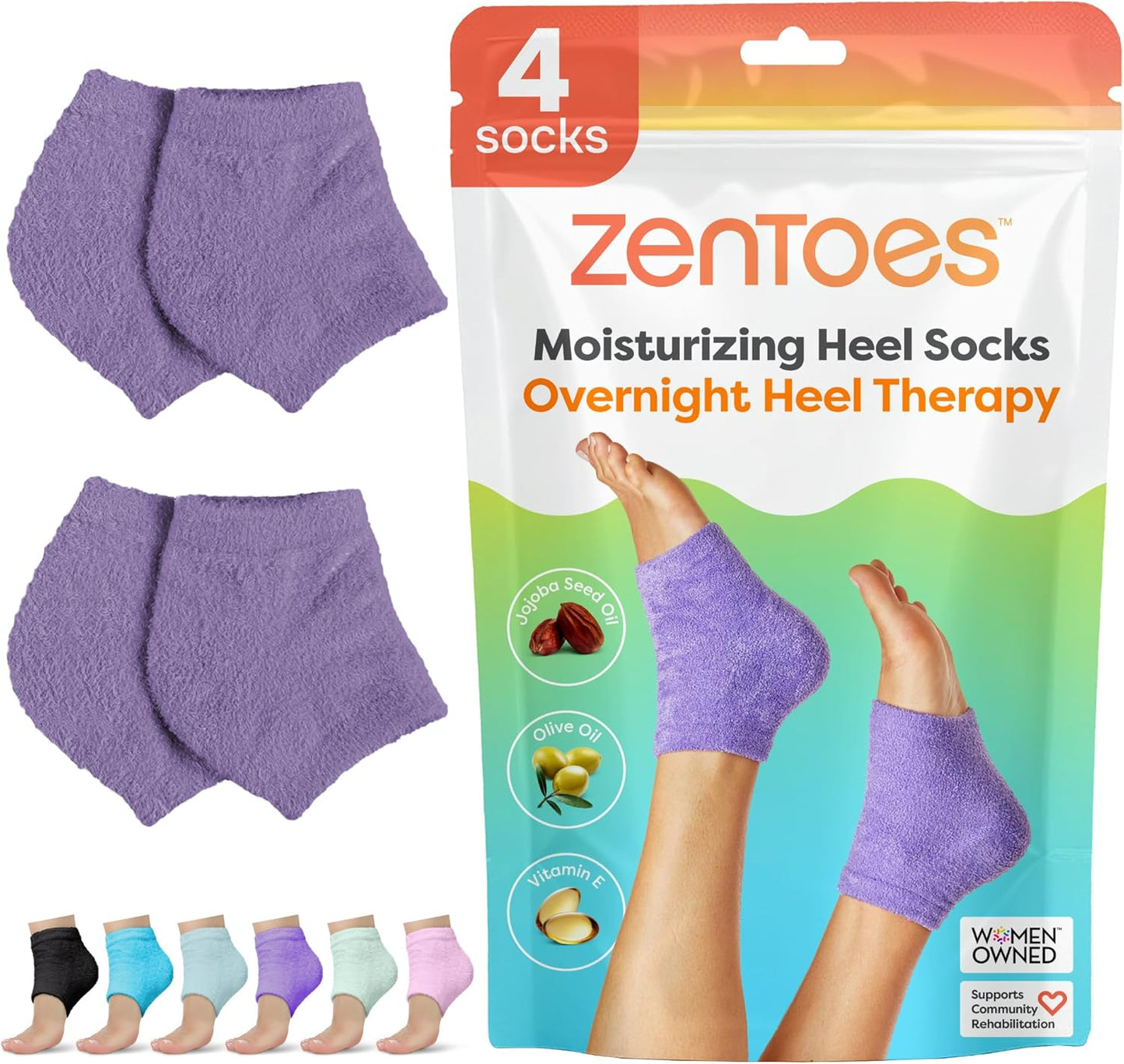 ZenToes Moisturizing Socks for Cracked Heel Treatment, Vitamin E, Olive Oil and Jojoba Oil Infused Heel Socks, Spa Gifts for Women, Relaxation Gifts for Women (Fuzzy Lilac Purple, Regular)