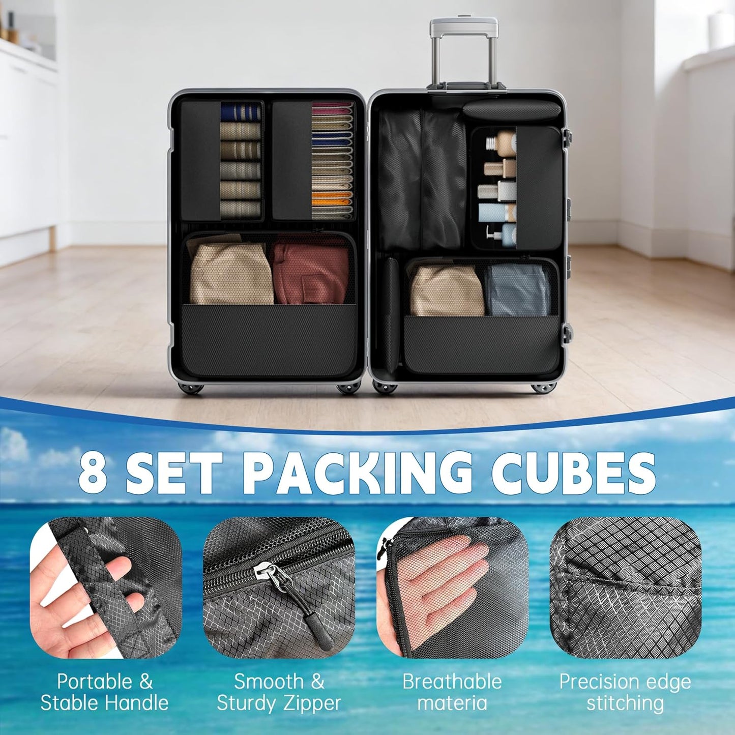 8 Set Packing Cubes for Travel,Luggage Organizers for Travel Accessories