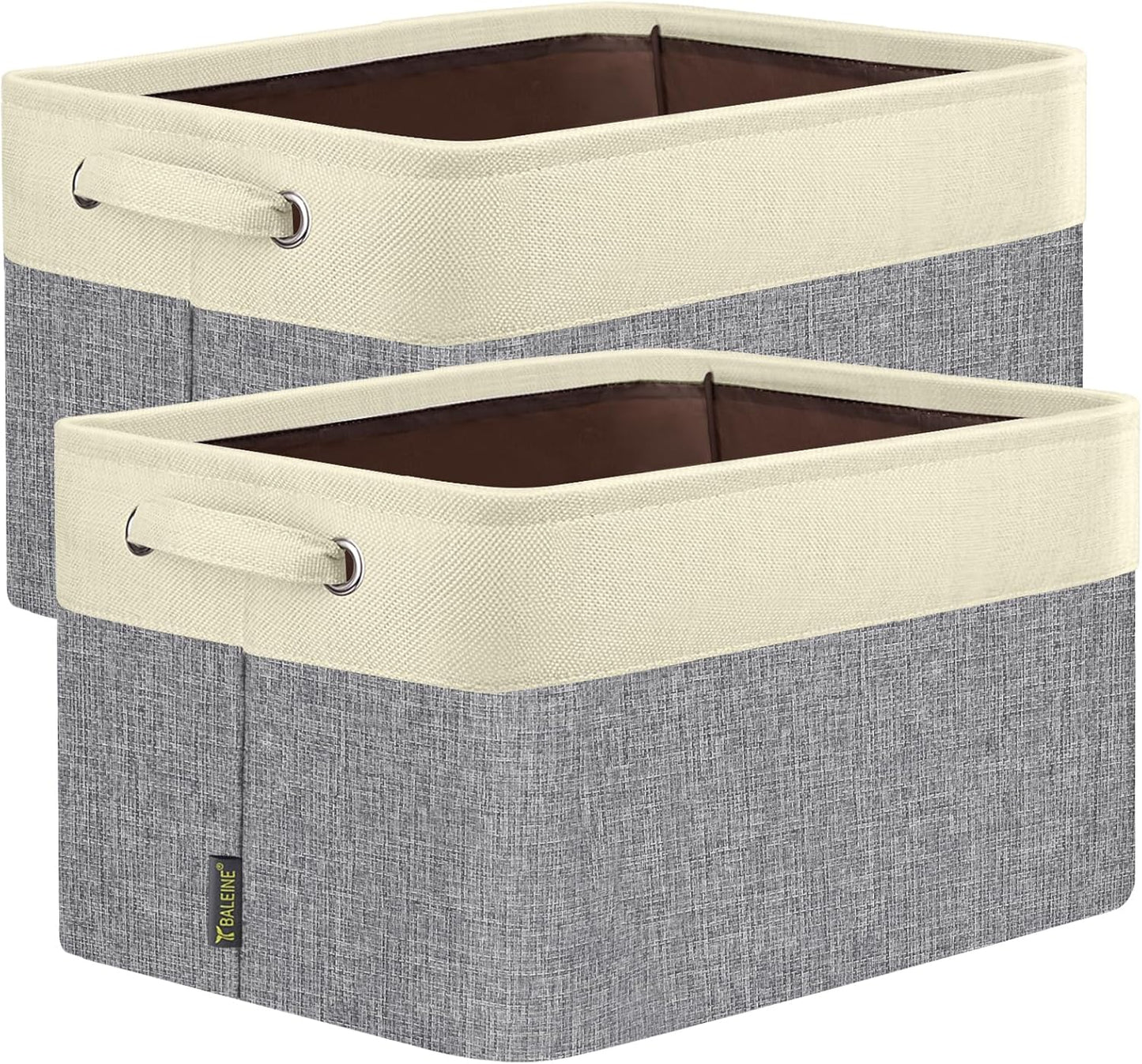 BALEINE 2 Pack Fabric Closet Storage Bins for Shelves, Linen Closet Organizers and Storage, Decorative Baskets for Organizing, Shelf, Clothes, Home, Office (Grey, 15"x11"x9.5")