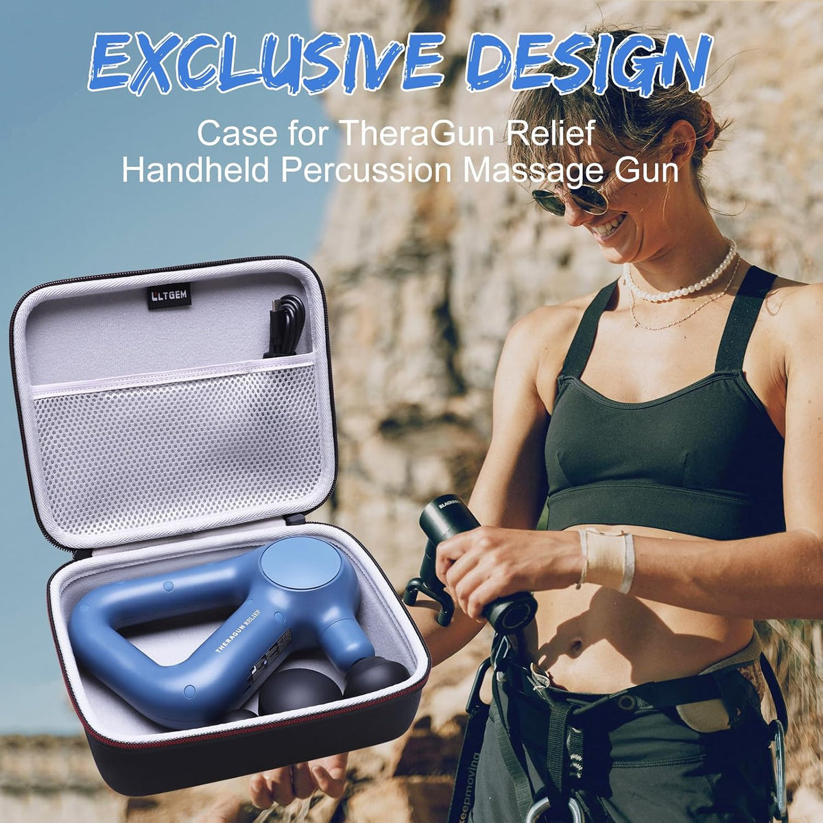 LTGEM Massage Case Compatible with TheraGun Relief Handheld Percussion Massage Gun/Neck/Back/Leg/Shoulder Massage Gun - Travel Protective Carrying Storage Bag, Black (Case Only)
