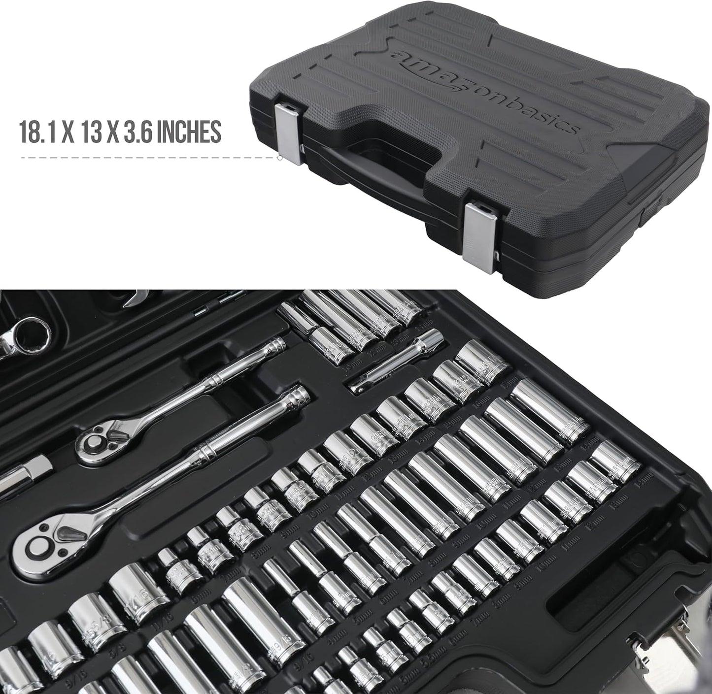 Amazon Basics Mechanic's Socket Tool Set With Case, Metric Sizes, 145-Piece