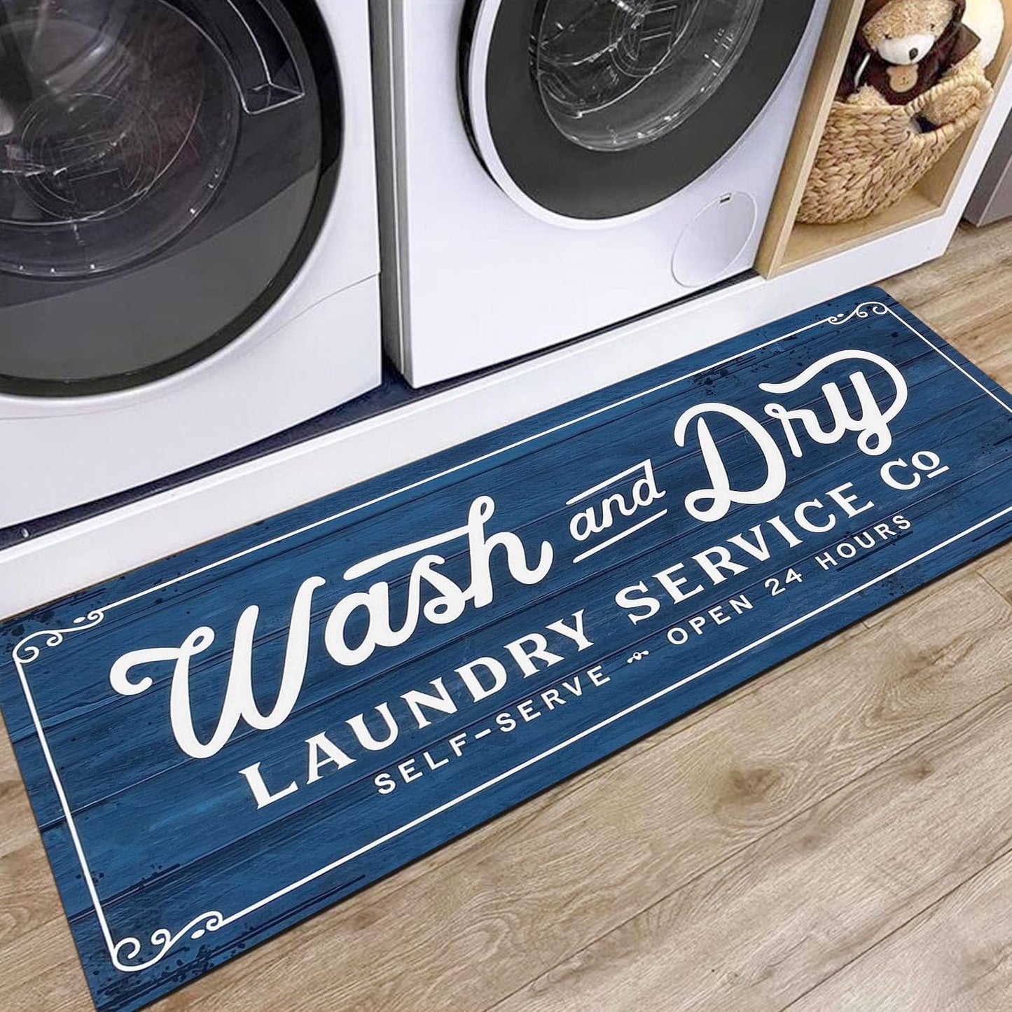 KOZYFLY Laundry Room Rug Runner 20"x48" Non Slip Kitchen Rugs Washable Laundry Room Mat Waterproof Mudroom Floor Carpet Runner Farmhouse Decor, 1.7x4ft, Navy, Wash and Dry