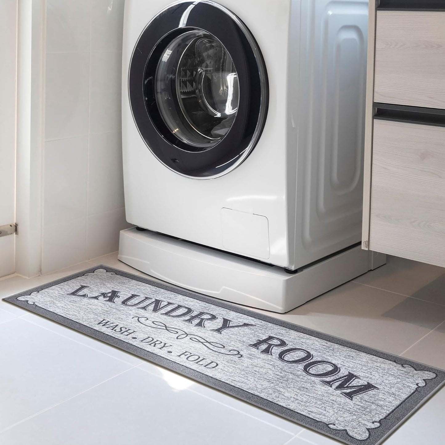 Ottomanson 20" x 53" Laundry Room Rug - Non-Slip Mat for Laundry & Mudroom - Durable, Stain-Resistant, and Easy to Clean - Perfect for High-Traffic Areas - Runner Rug for Entryway Bathroom, Gray