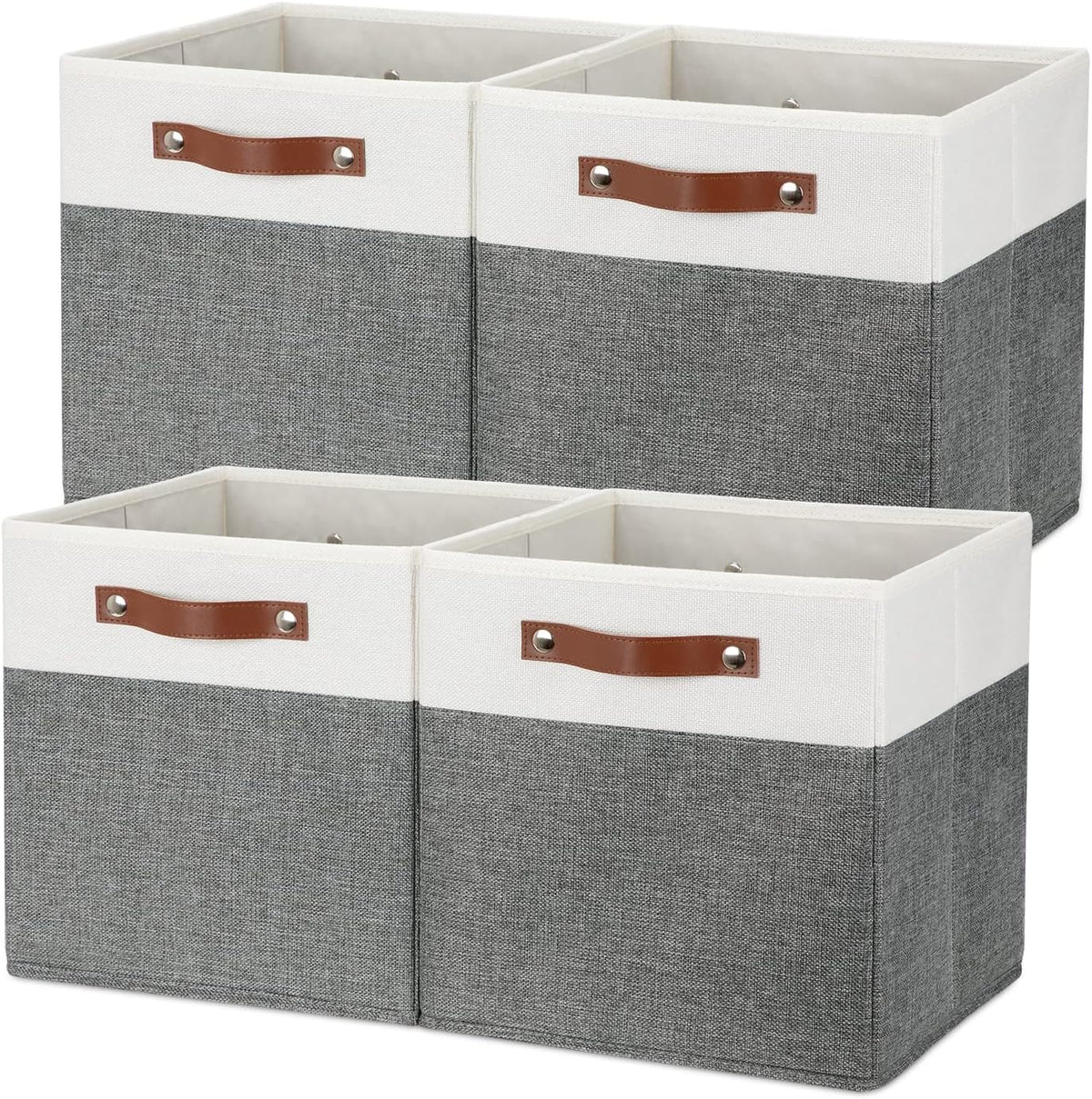 Temary Storage Cubes 12x12 Fabric Cube Storage Bins Foldable Storage Baskets with Handles, Decorative Storage Boxes for Organizing, Home, Office, Nursery, Shelf, Closet (White & Grey, 12 x 12 x 12)