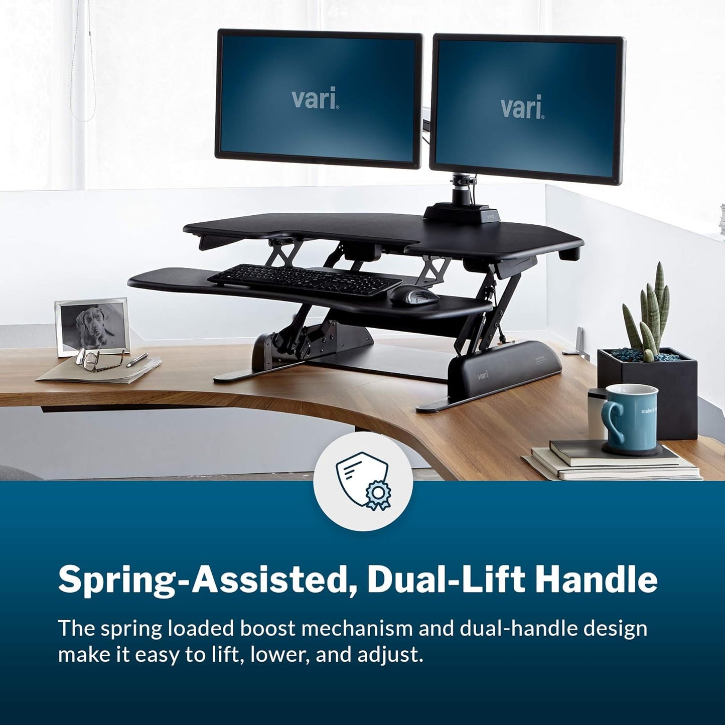 Vari - VariDesk Cube Corner 36 - Cubicle Standing Desk Converter for Dual Monitors - Home Office Desk with 11 Height Adjustable Settings, Spring-Assisted Lift, Weighted Base - Fully Assembled, Black
